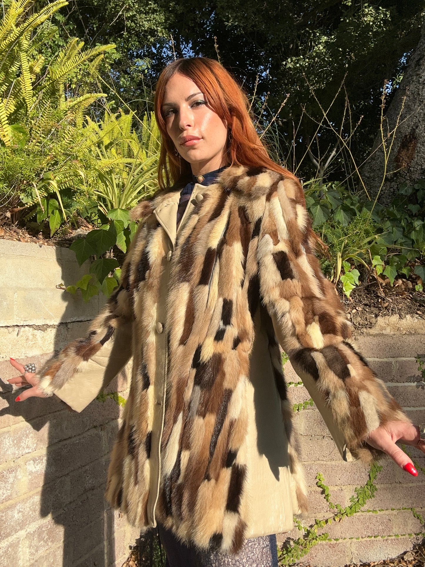 Luxurious Vintage 1970’s Mink Patchwork Fur Coat with Leather Accents