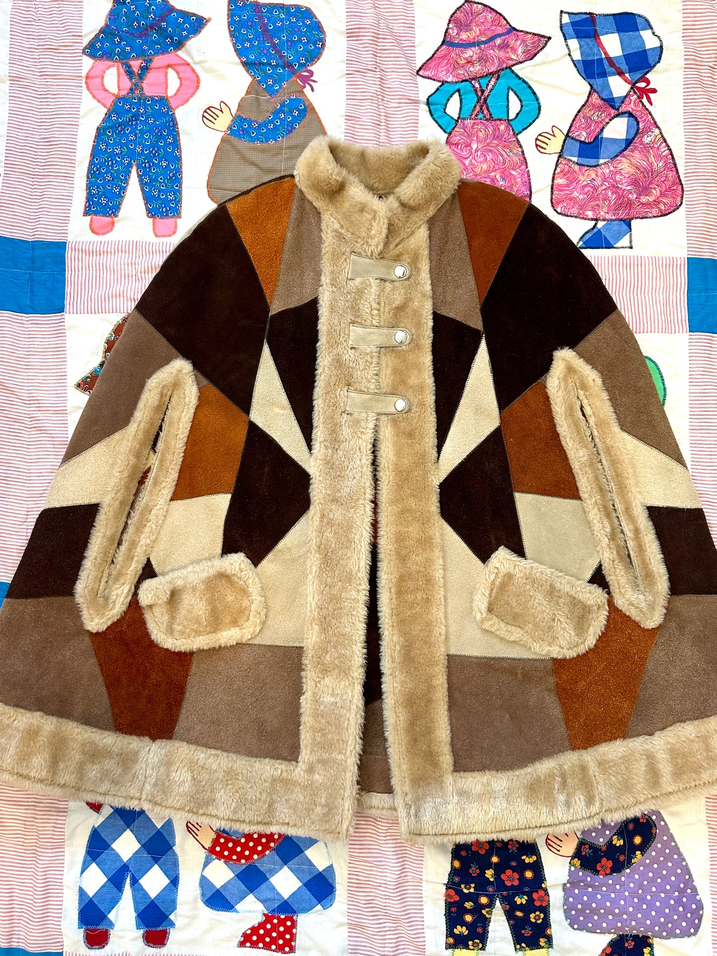 Groovy Vintage late 1960’s/early 1970’s Suede Patchwork Cape
