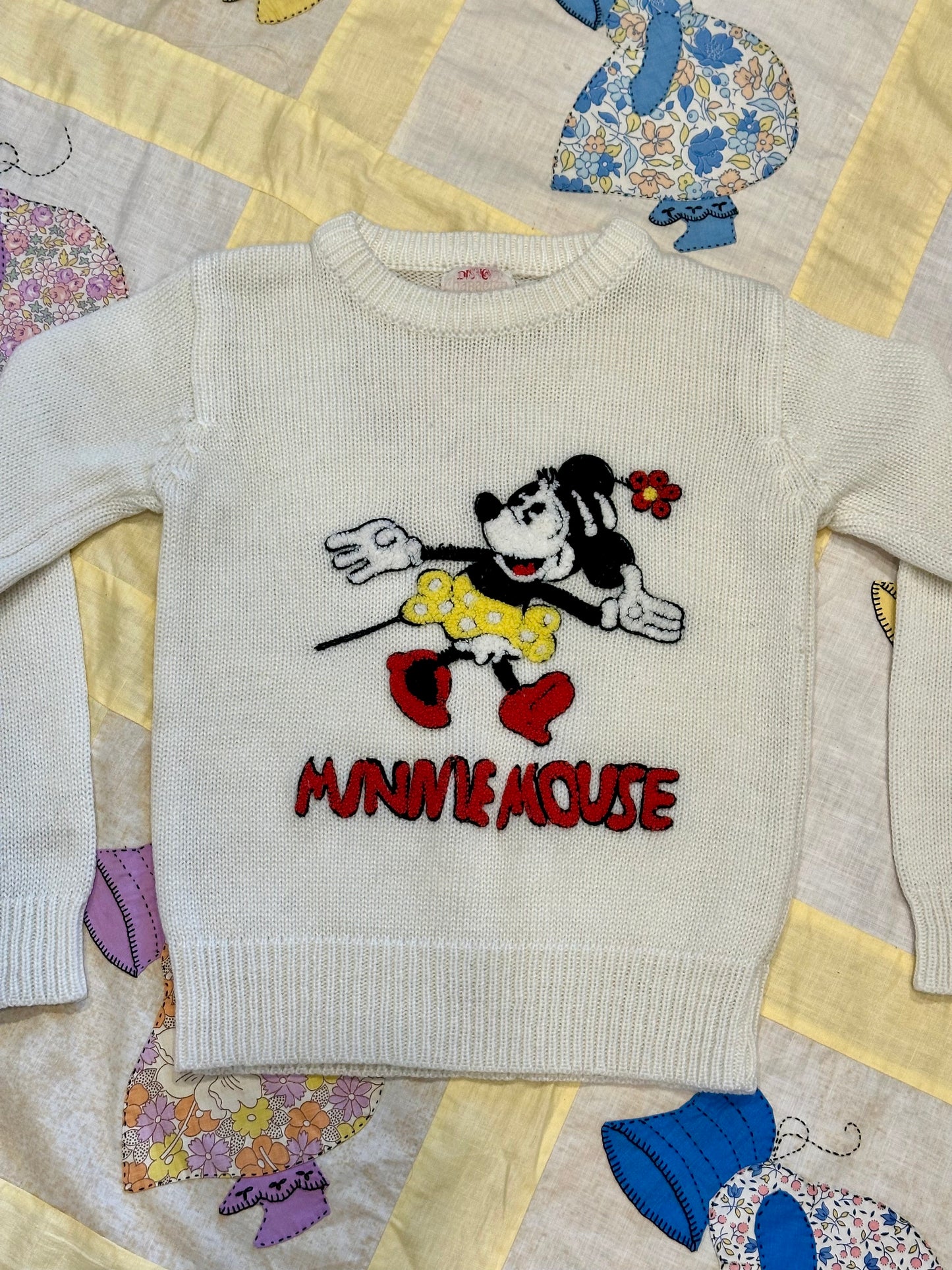 Vintage 1970's Minnie Mouse Chenille Pullover Sweater by: Disney Character Fashions