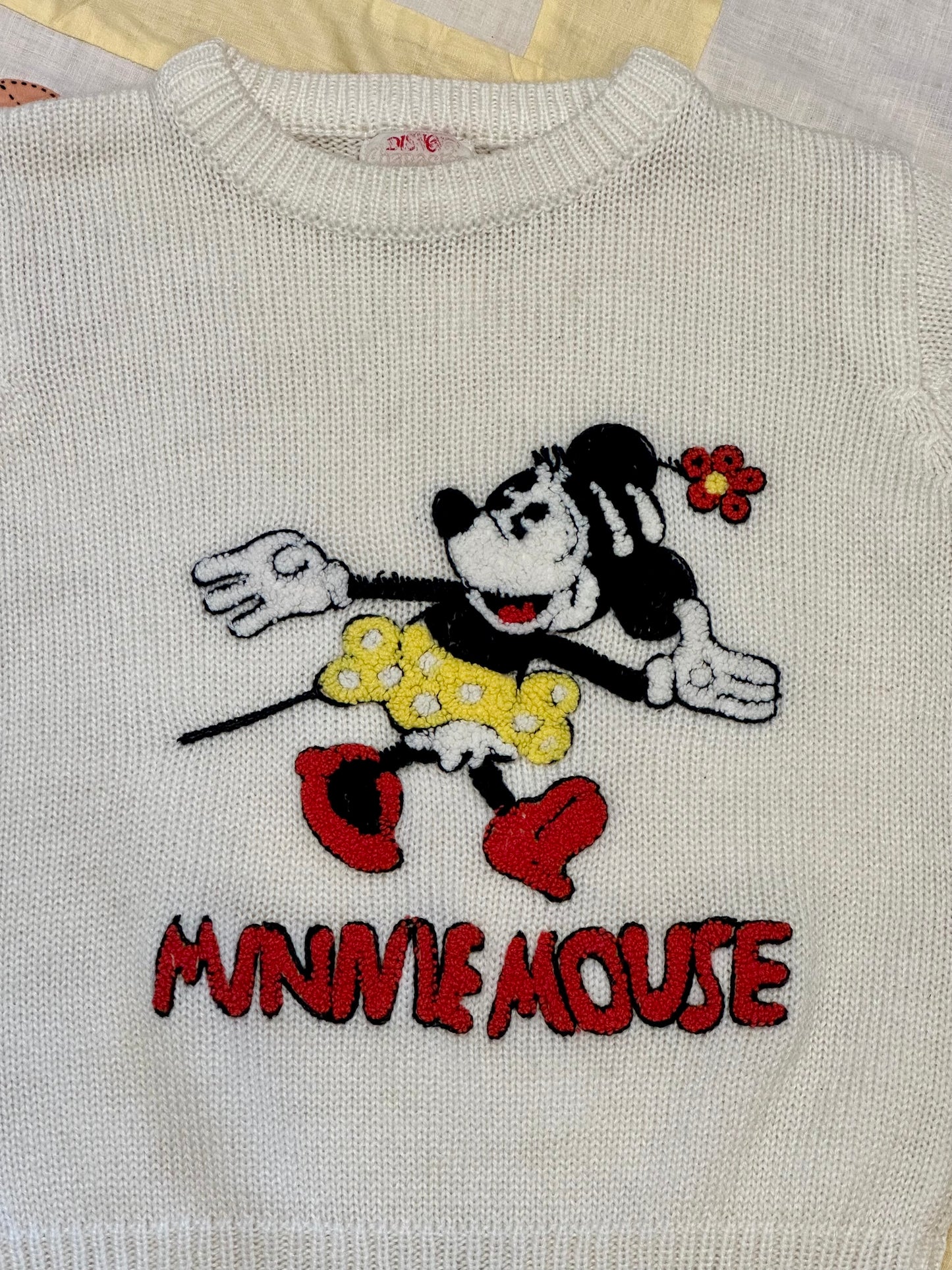 Vintage 1970's Minnie Mouse Chenille Pullover Sweater by: Disney Character Fashions