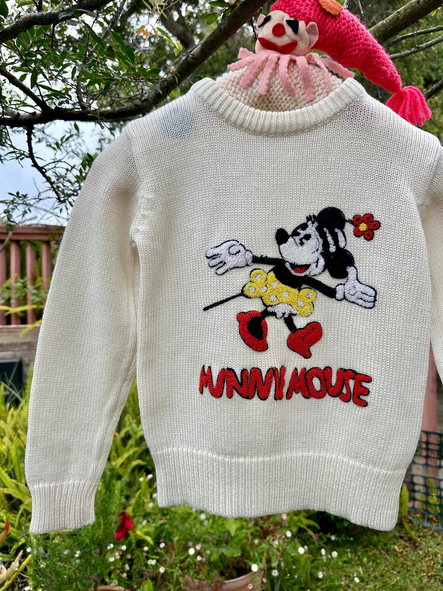 Vintage 1970's Minnie Mouse Chenille Pullover Sweater by: Disney Character Fashions