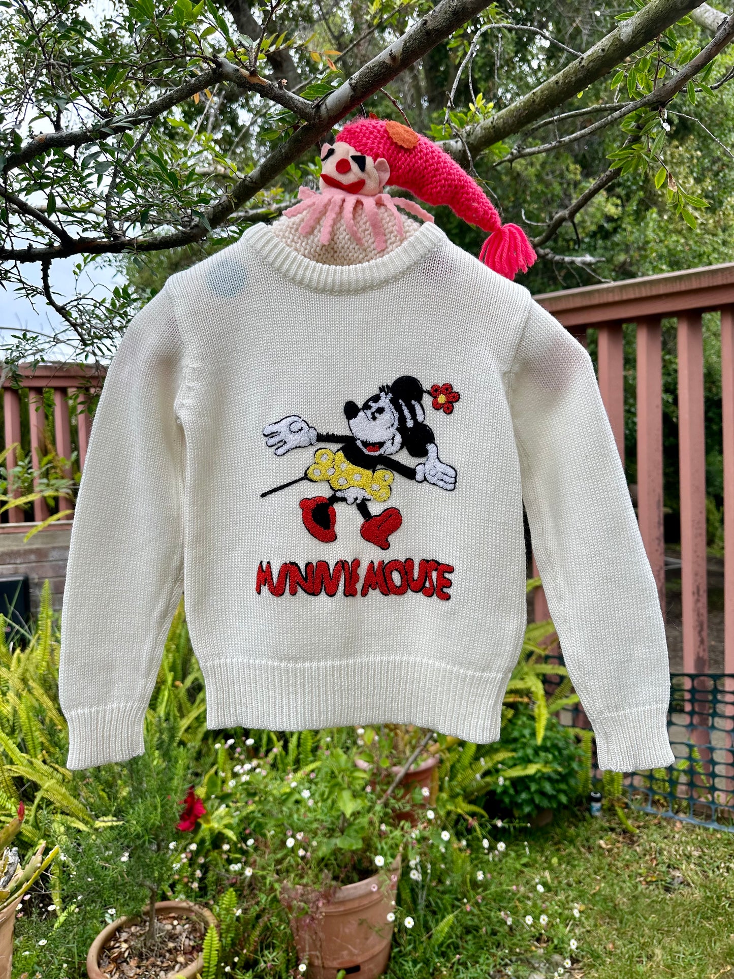 Vintage 1970's Minnie Mouse Chenille Pullover Sweater by: Disney Character Fashions