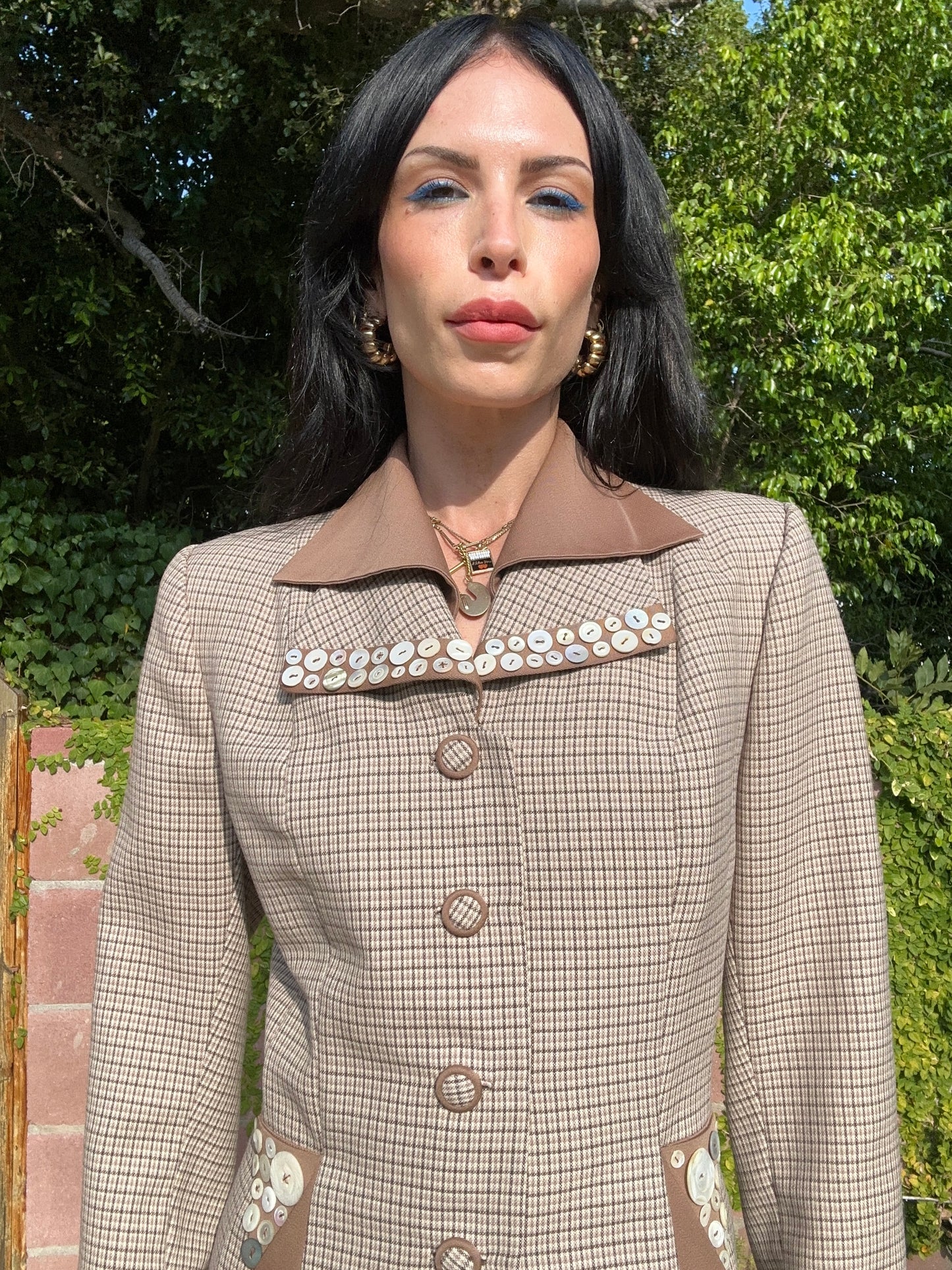 Chic Vintage 1970's Tweed Wool Blazer Reworked with Mother of Pearl Buttons