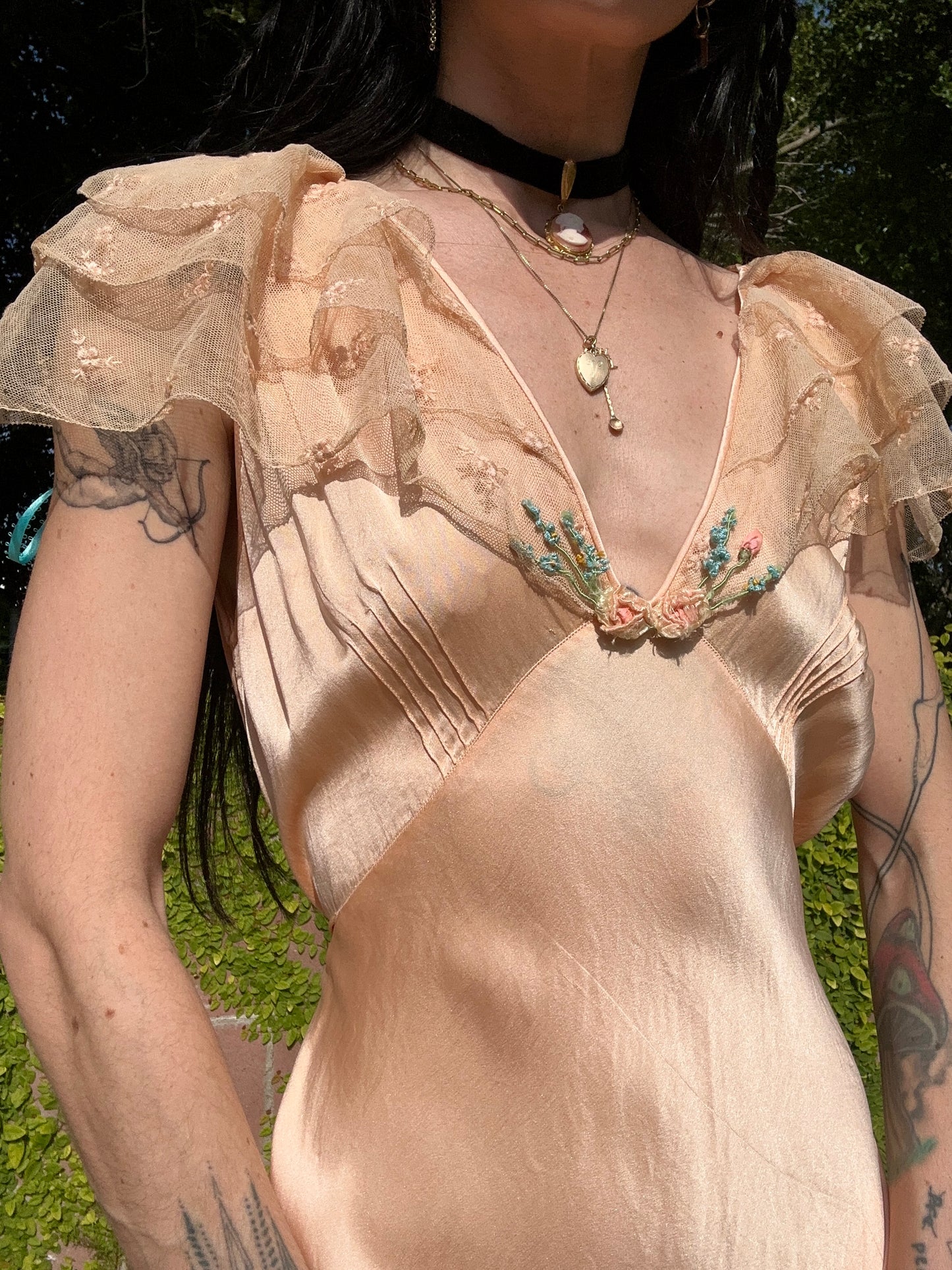 Antique 1940's Peach Silk and Lace Slip Dress - Original Redesign
