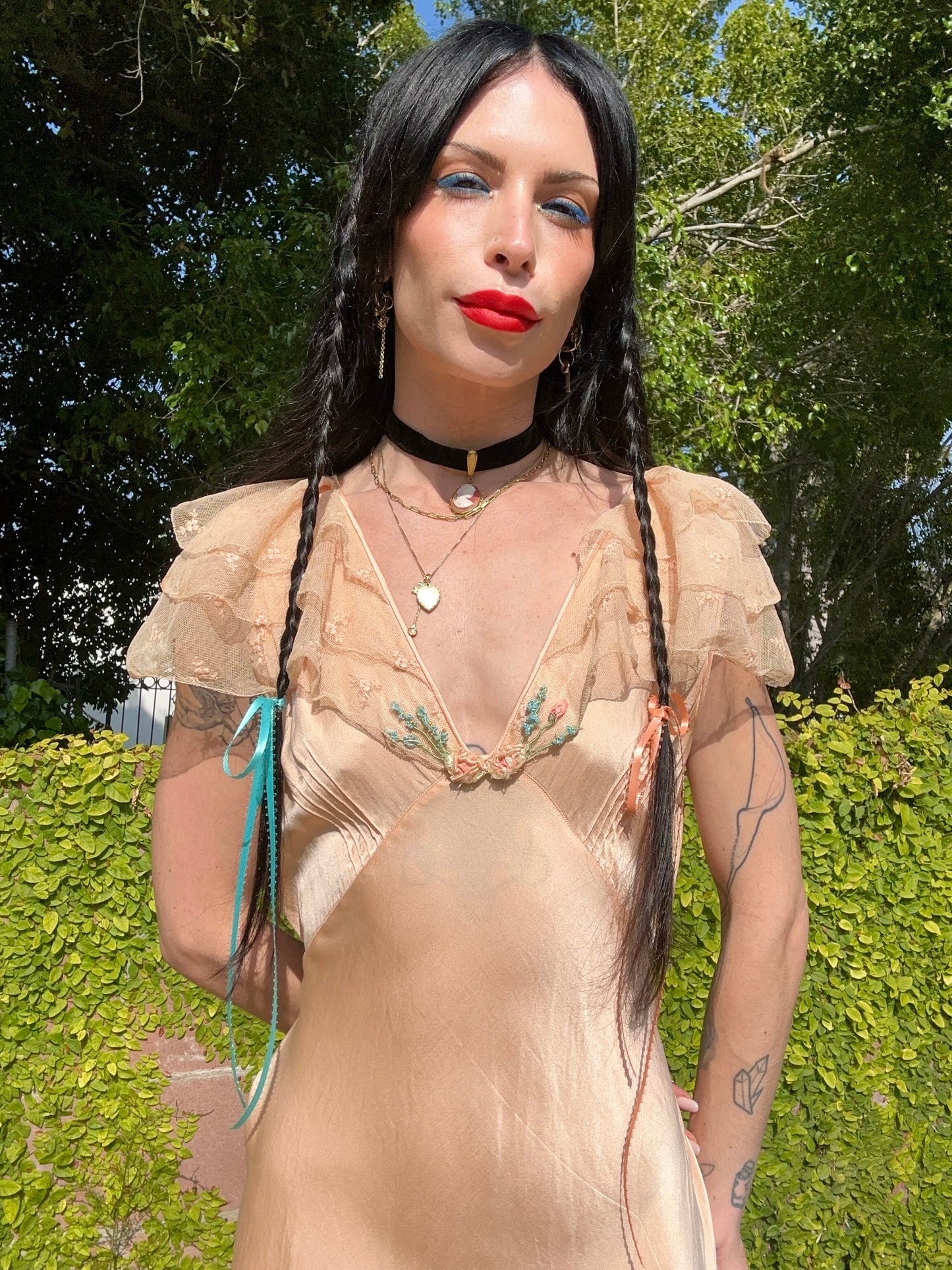 Antique 1940's Peach Silk and Lace Slip Dress - Original Redesign