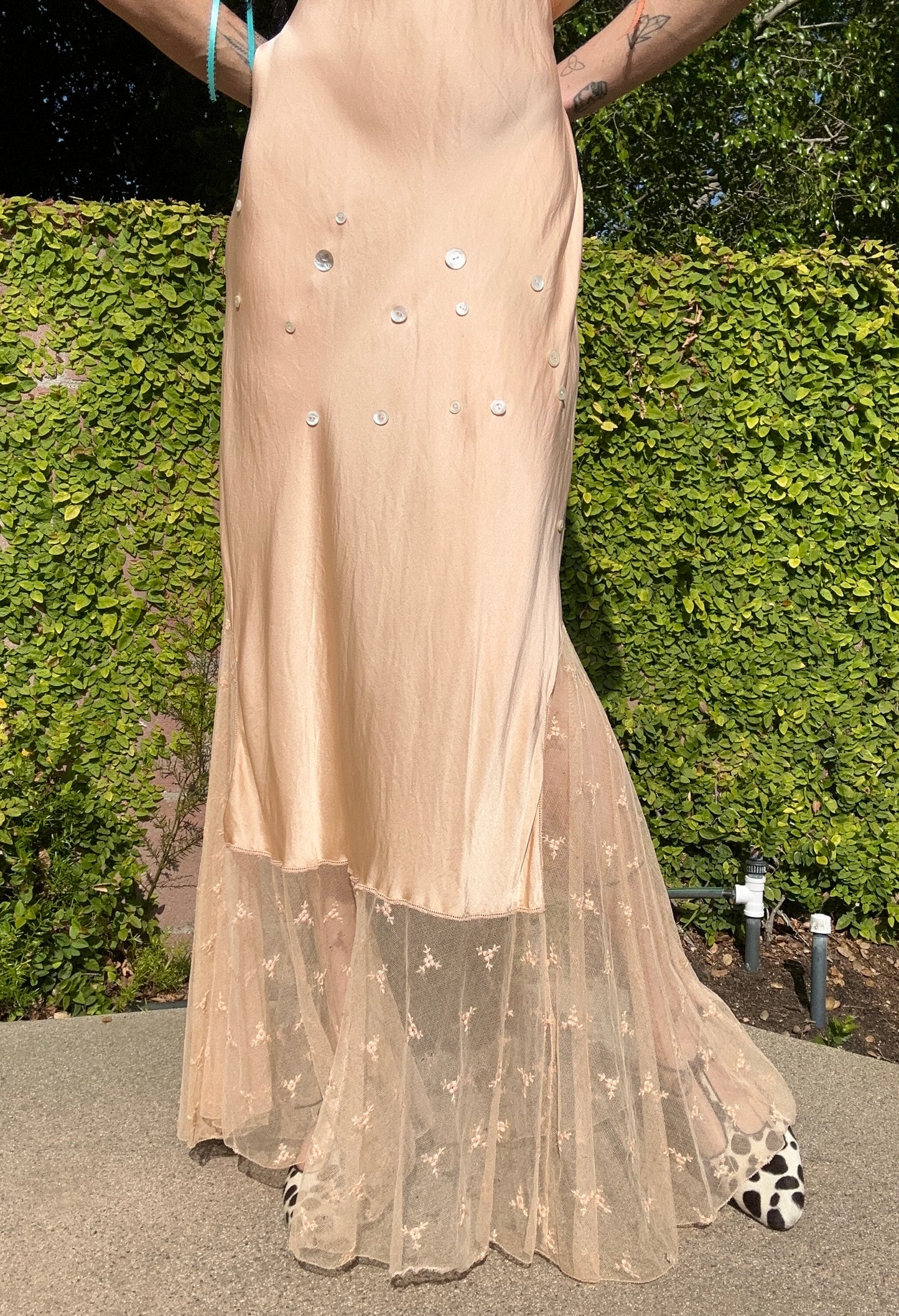 Antique 1940's Peach Silk and Lace Slip Dress - Original Redesign
