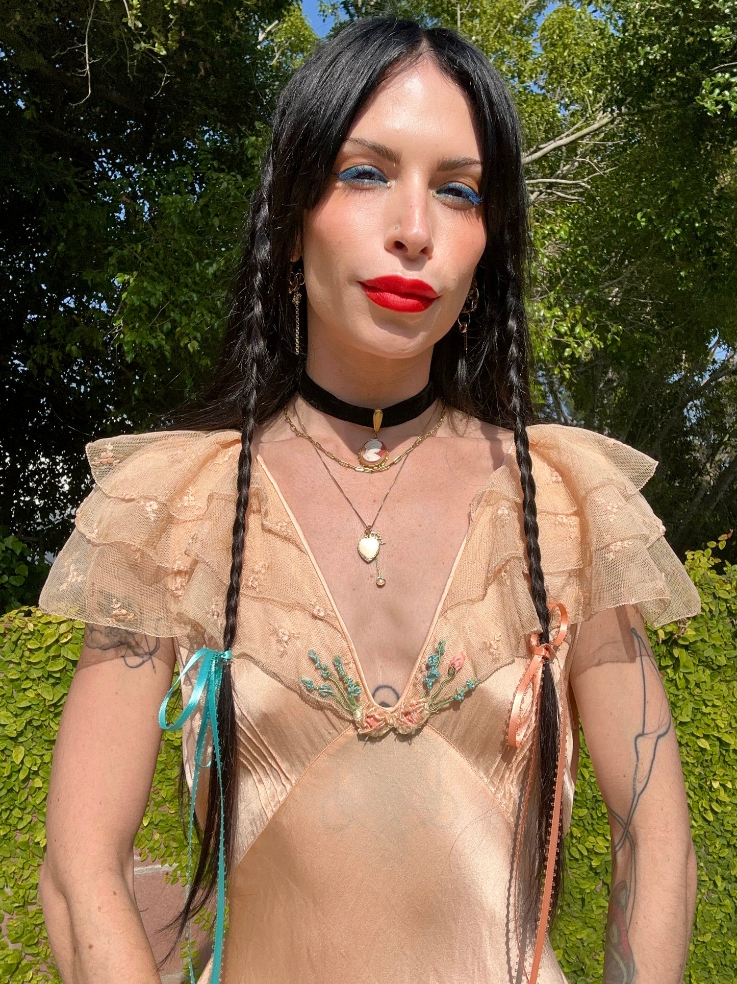 Antique 1940's Peach Silk and Lace Slip Dress - Original Redesign