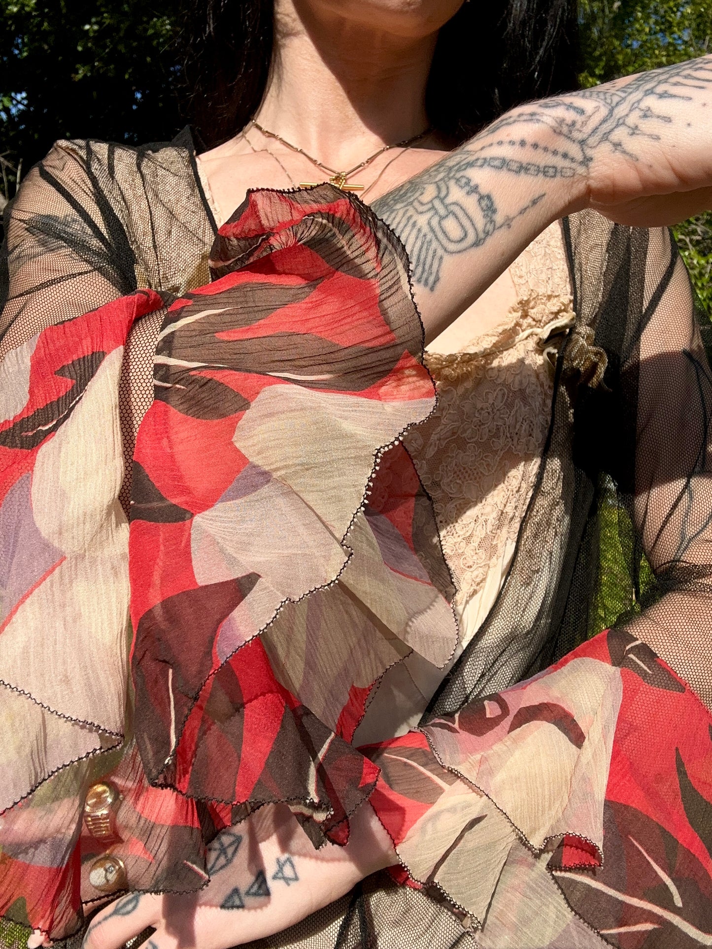 Rare Antique 1920's/1930's Silk Tulle Net and Silk Chiffon Print Jacket