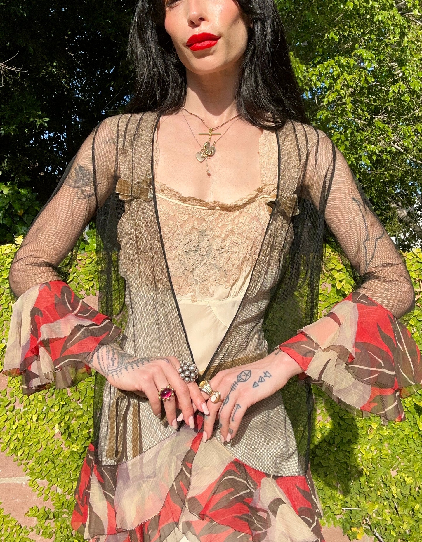 Rare Antique 1920's/1930's Silk Tulle Net and Silk Chiffon Print Jacket