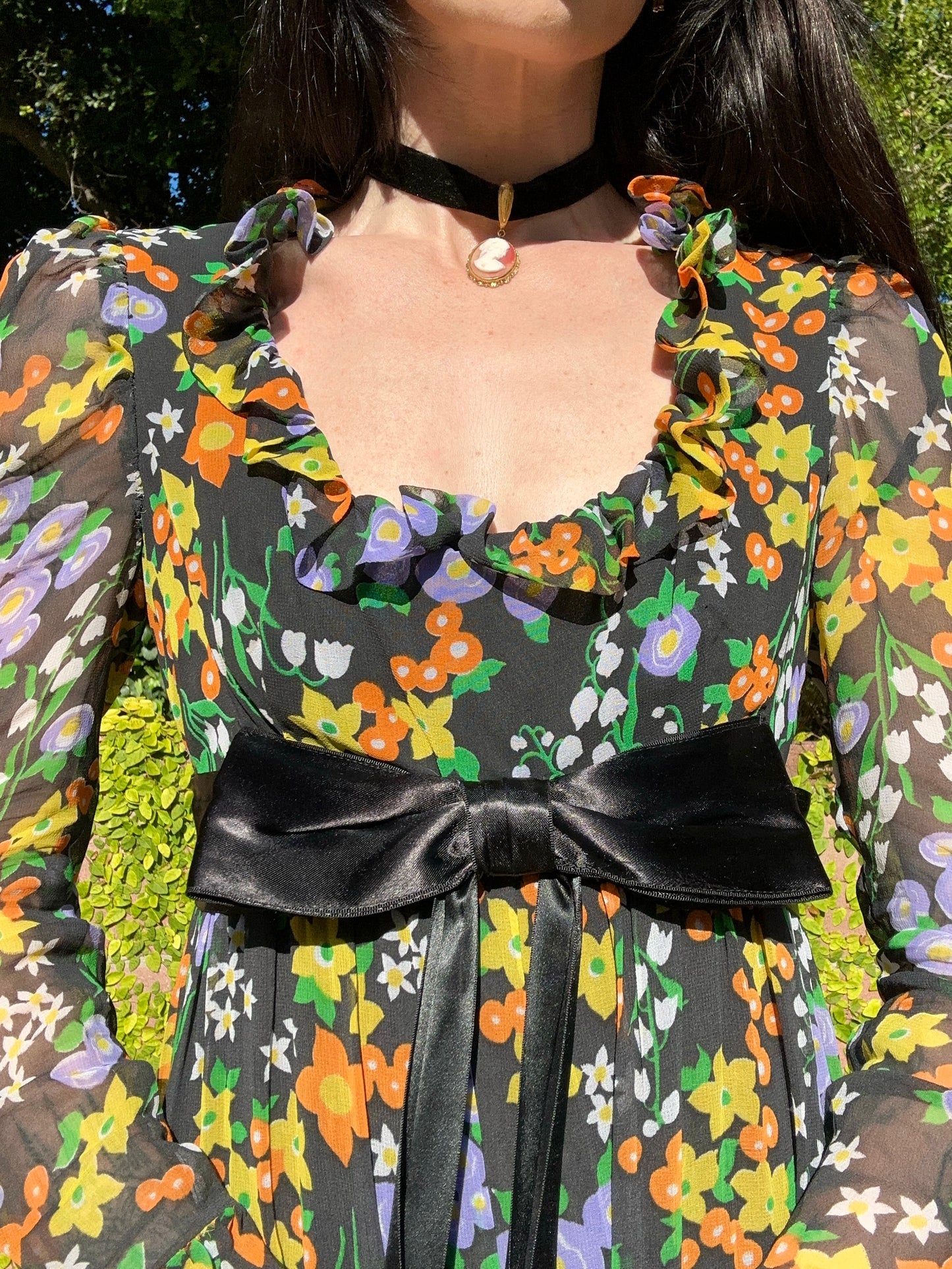 Vintage 1970's Silk Chiffon Maxi Dress - 1930's Inspired