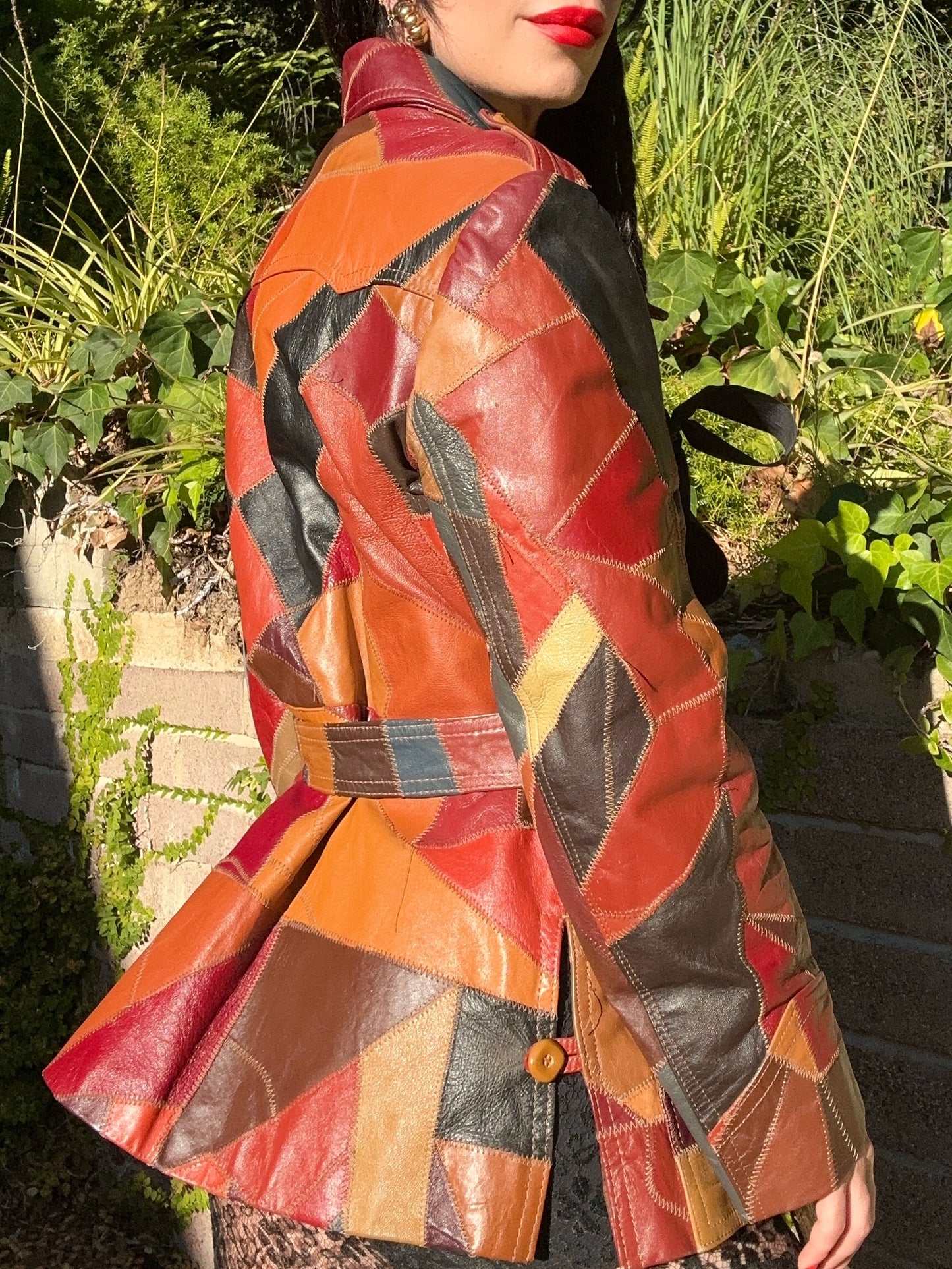 Stunning Genuine Leather Vintage 1970's Patchwork Belted Jacket/Coat