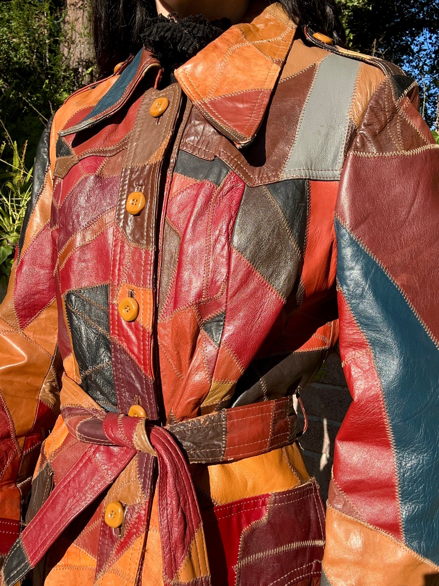 Stunning Genuine Leather Vintage 1970's Patchwork Belted Jacket/Coat