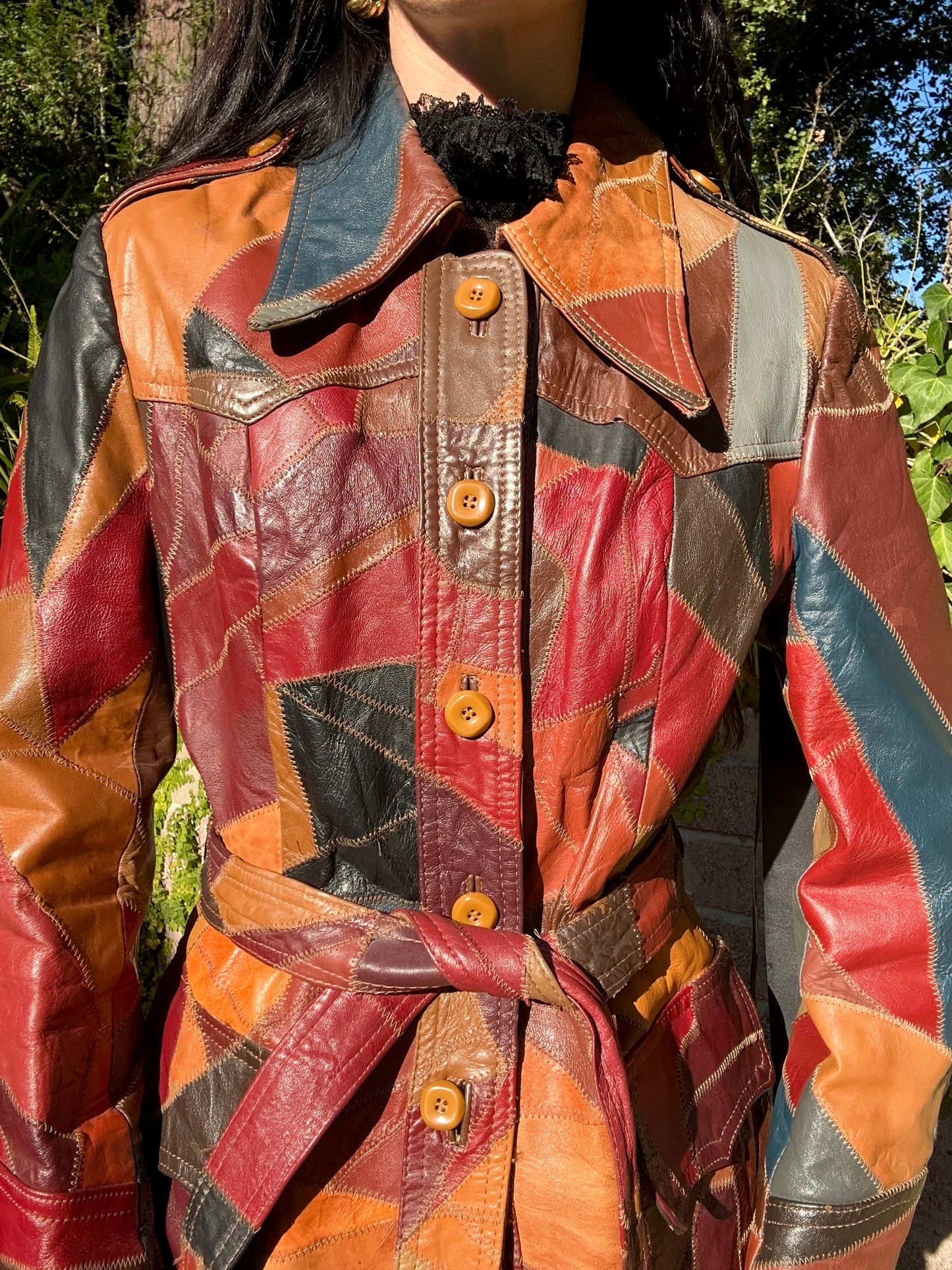 Stunning Genuine Leather Vintage 1970's Patchwork Belted Jacket/Coat