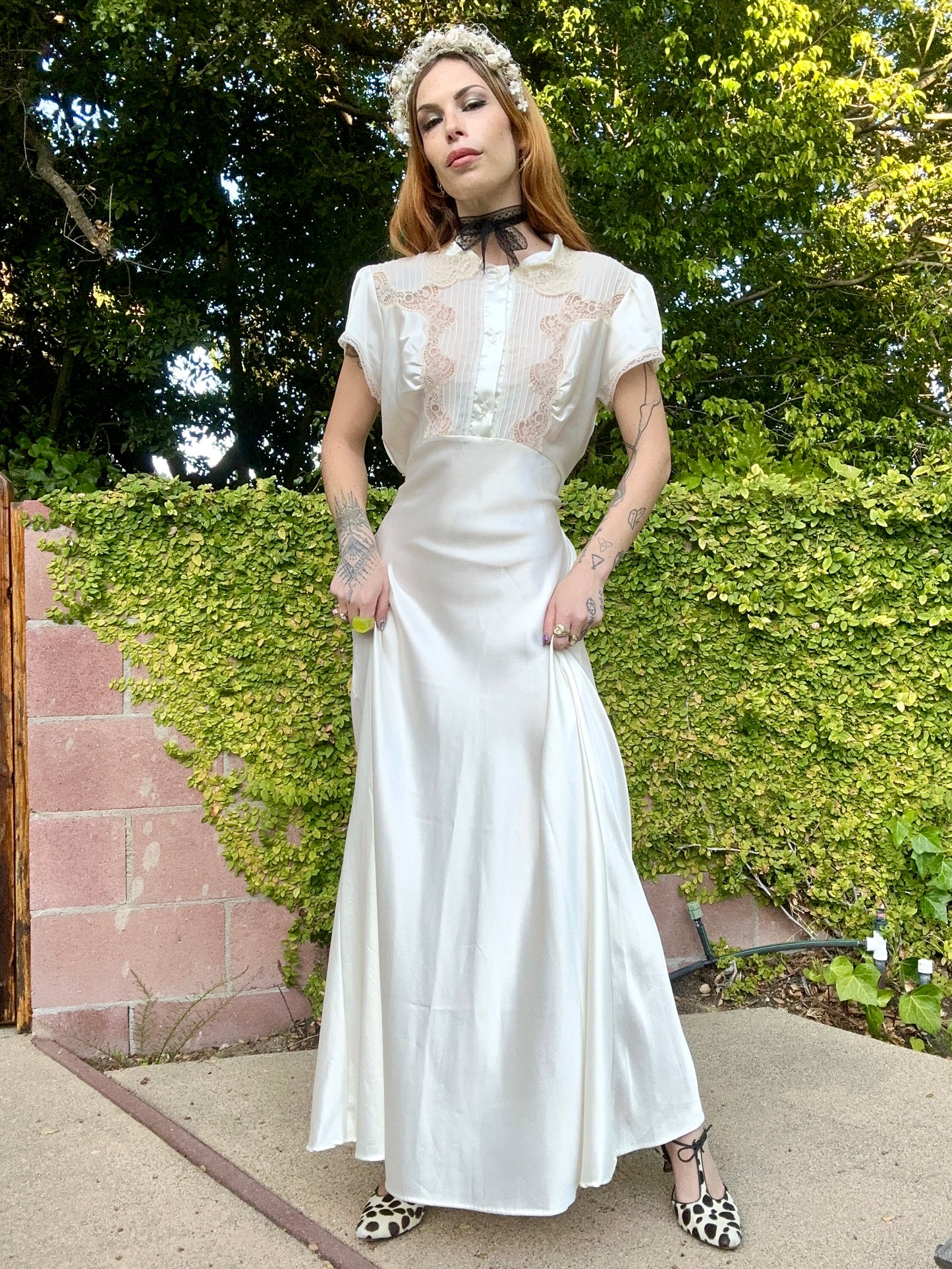 Vintage 1970's Christian Dior Bridal Slip Dress with Lace Inserts XS-L