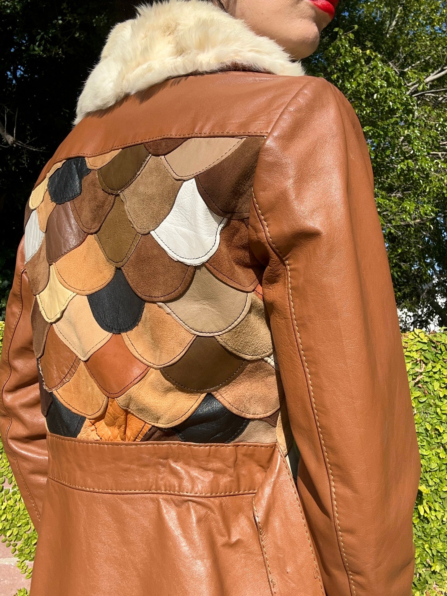 Genuine Leather Rare 1970's Scalloped Fish Scale Belted Jacket