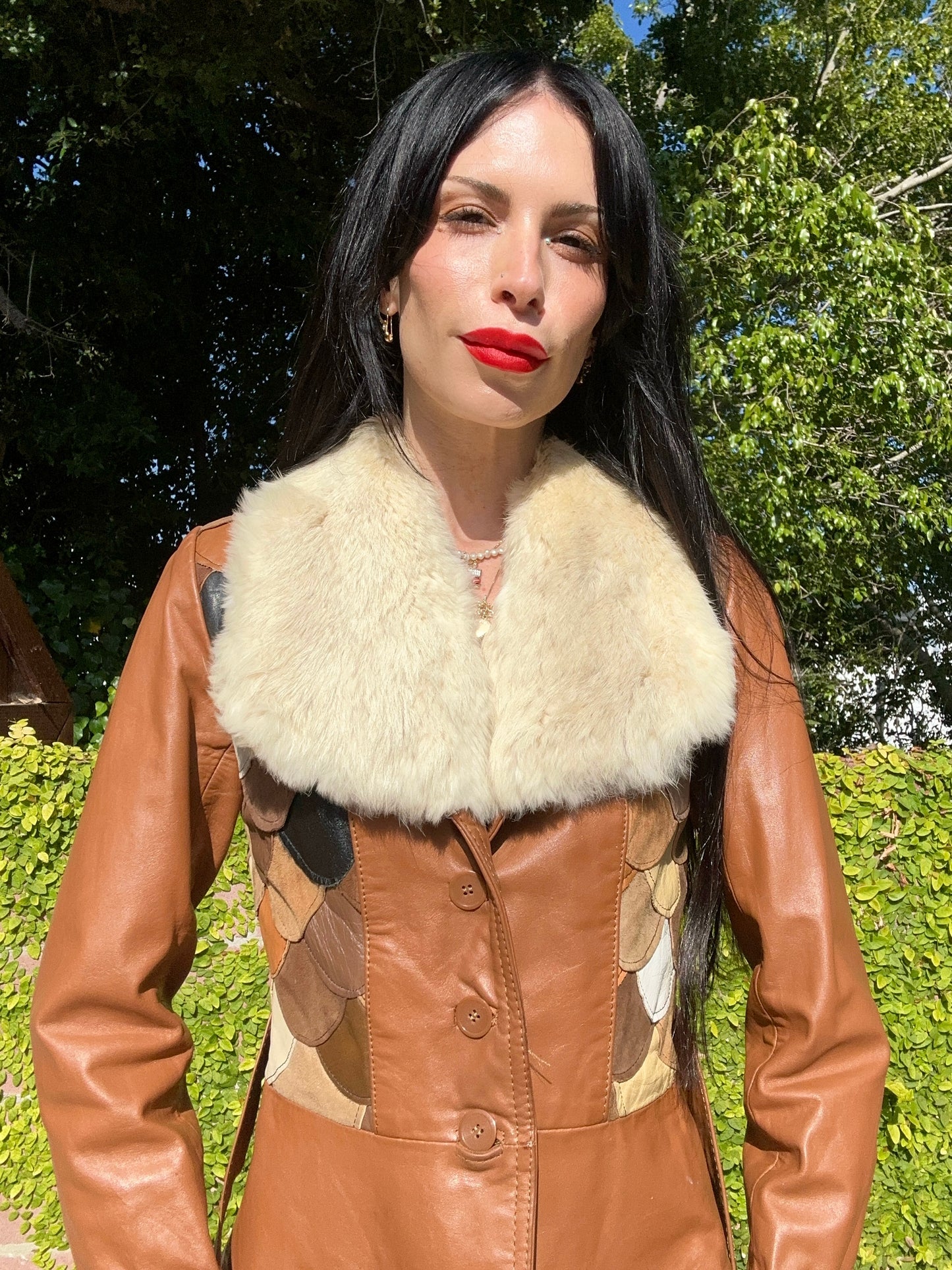 Genuine Leather Rare 1970's Scalloped Fish Scale Belted Jacket