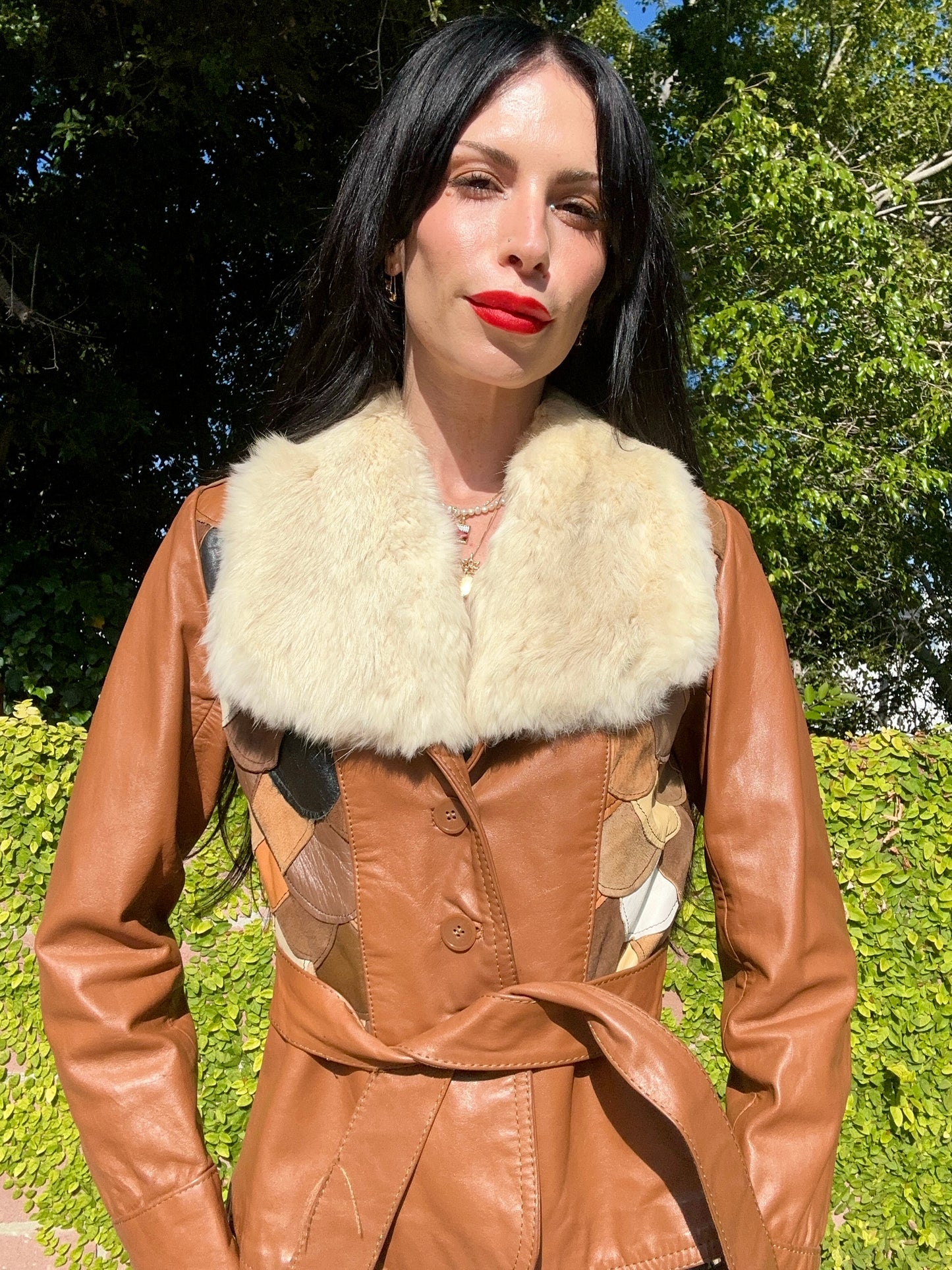 Genuine Leather Rare 1970's Scalloped Fish Scale Belted Jacket