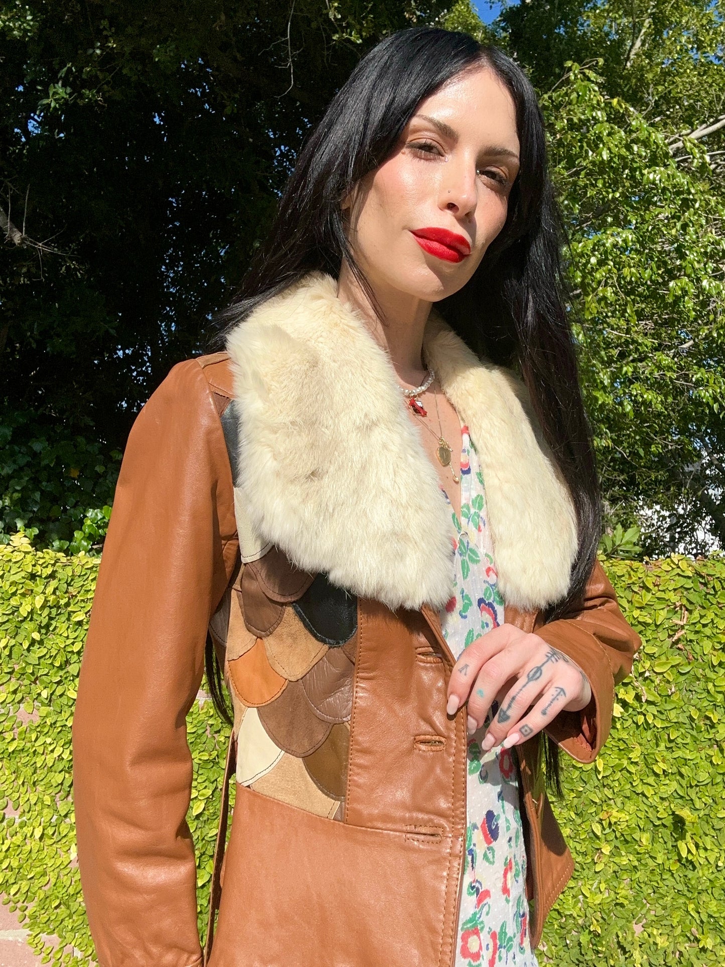 Genuine Leather Rare 1970's Scalloped Fish Scale Belted Jacket