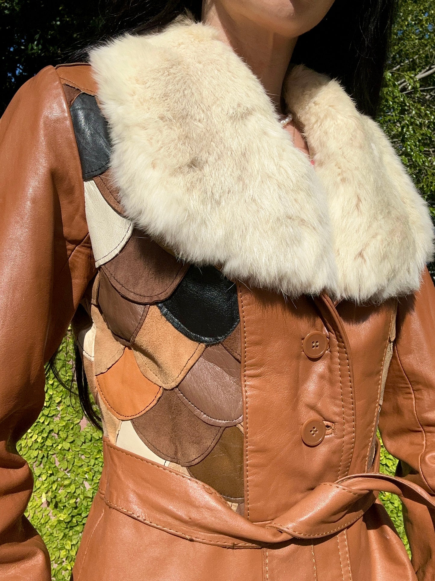 Genuine Leather Rare 1970's Scalloped Fish Scale Belted Jacket