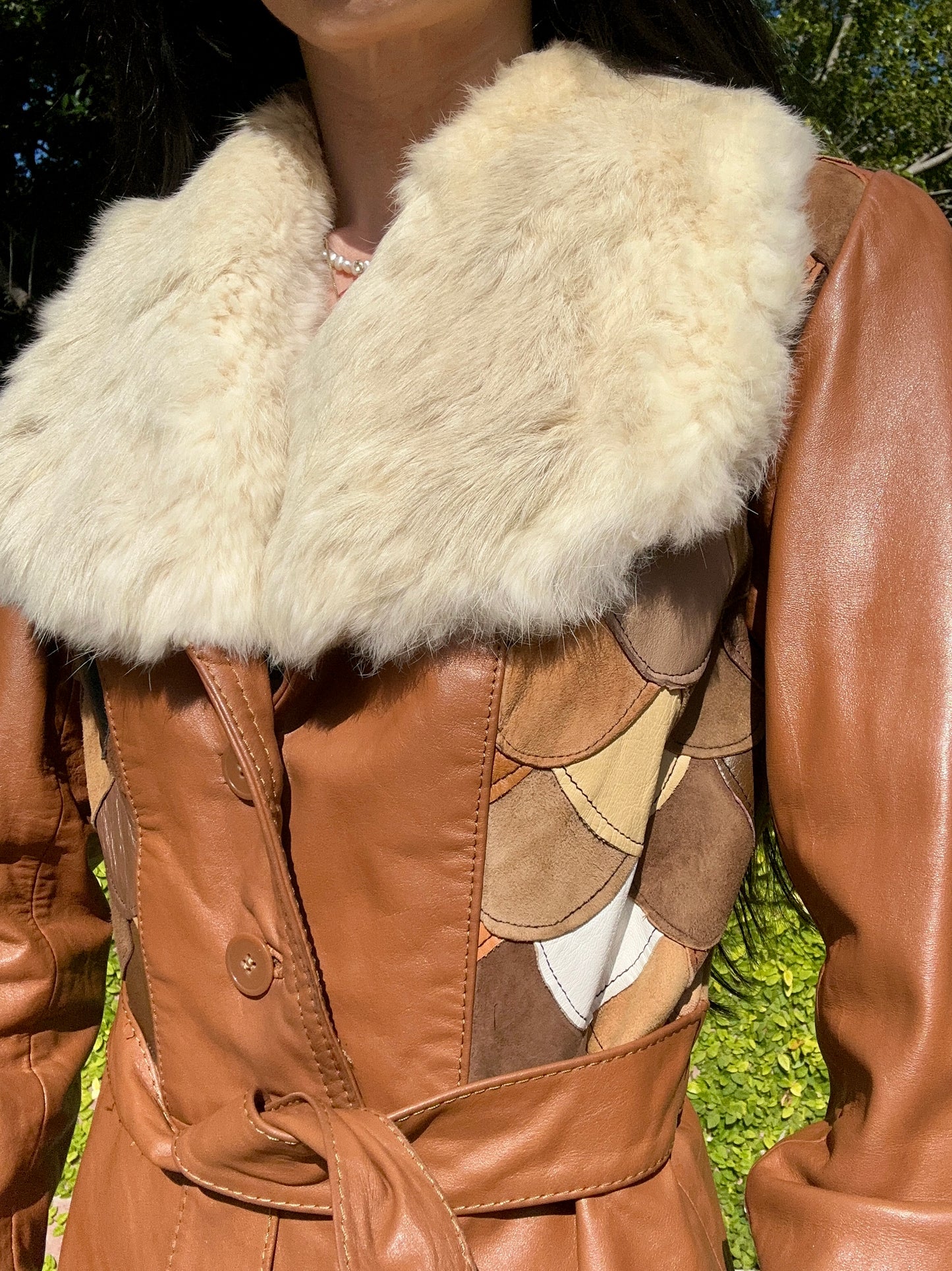 Genuine Leather Rare 1970's Scalloped Fish Scale Belted Jacket