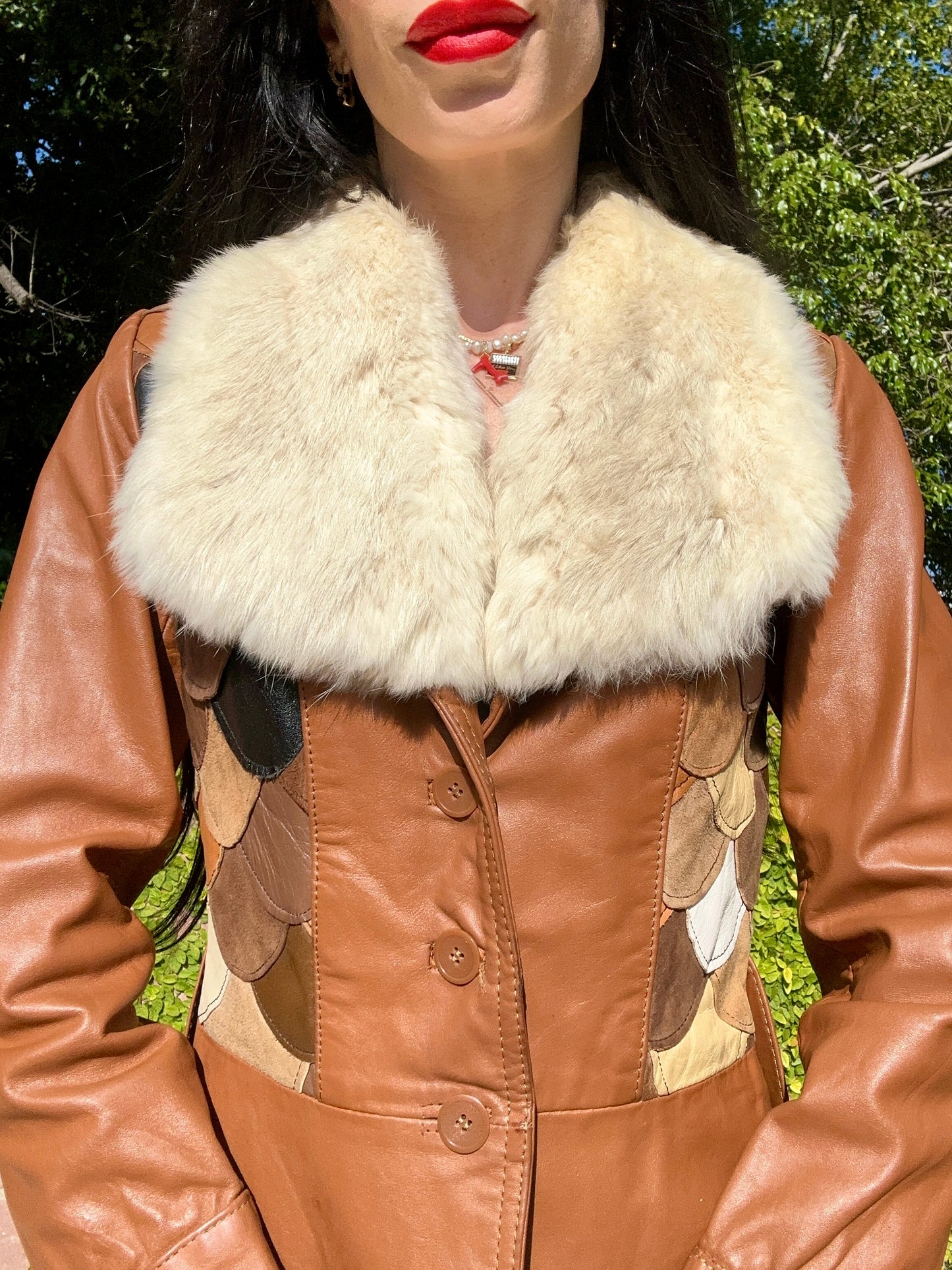 Genuine Leather Rare 1970's Scalloped Fish Scale Belted Jacket