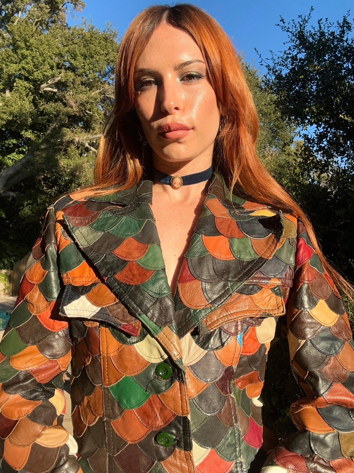 Vintage 1970's Patchwork Leather Fish Scale Jacket By Montgomery Ward