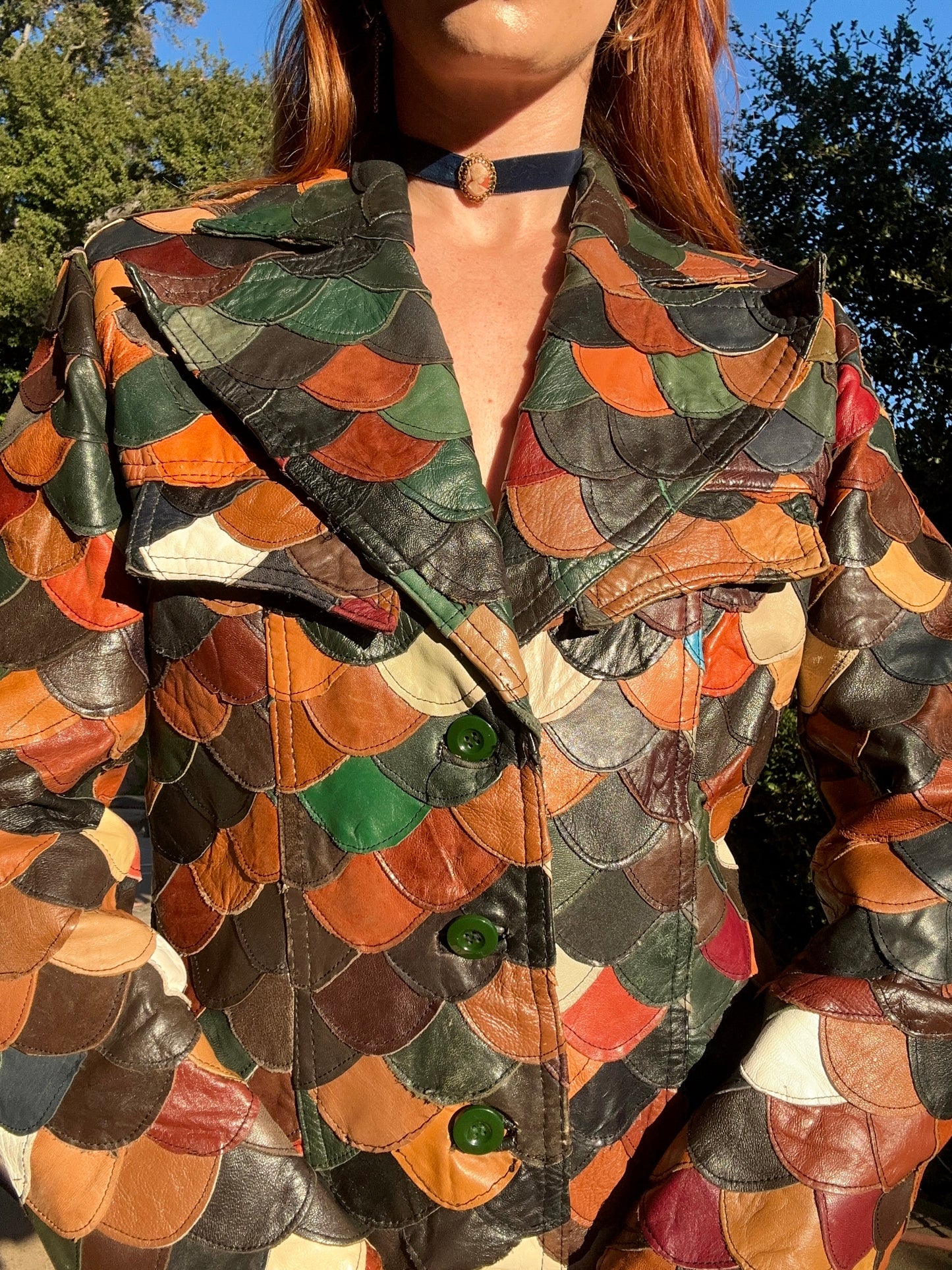 Vintage 1970's Patchwork Leather Fish Scale Jacket By Montgomery Ward