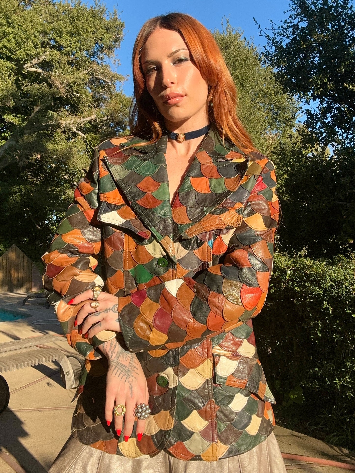 Vintage 1970's Patchwork Leather Fish Scale Jacket By Montgomery Ward