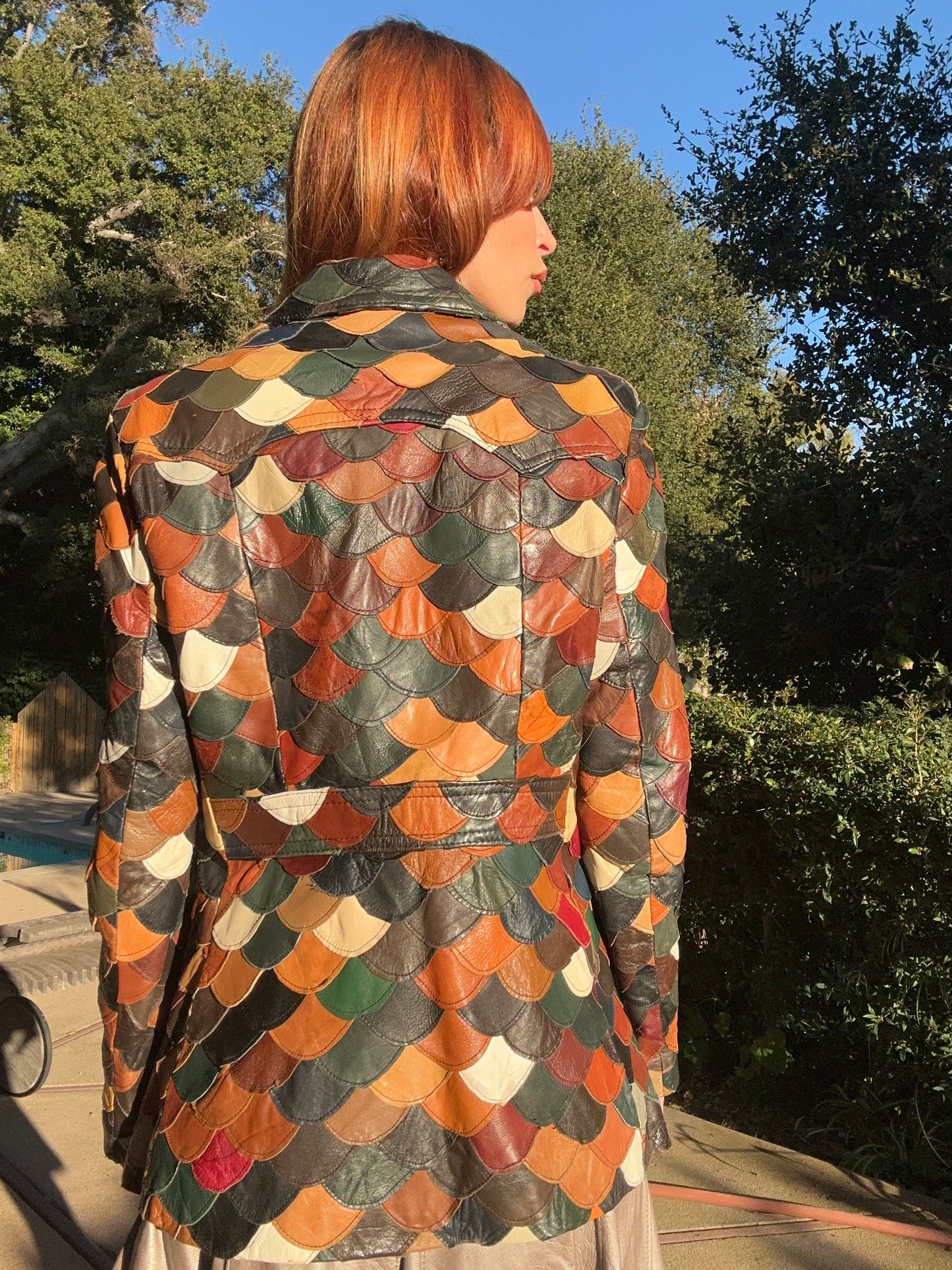 Vintage 1970's Patchwork Leather Fish Scale Jacket By Montgomery Ward