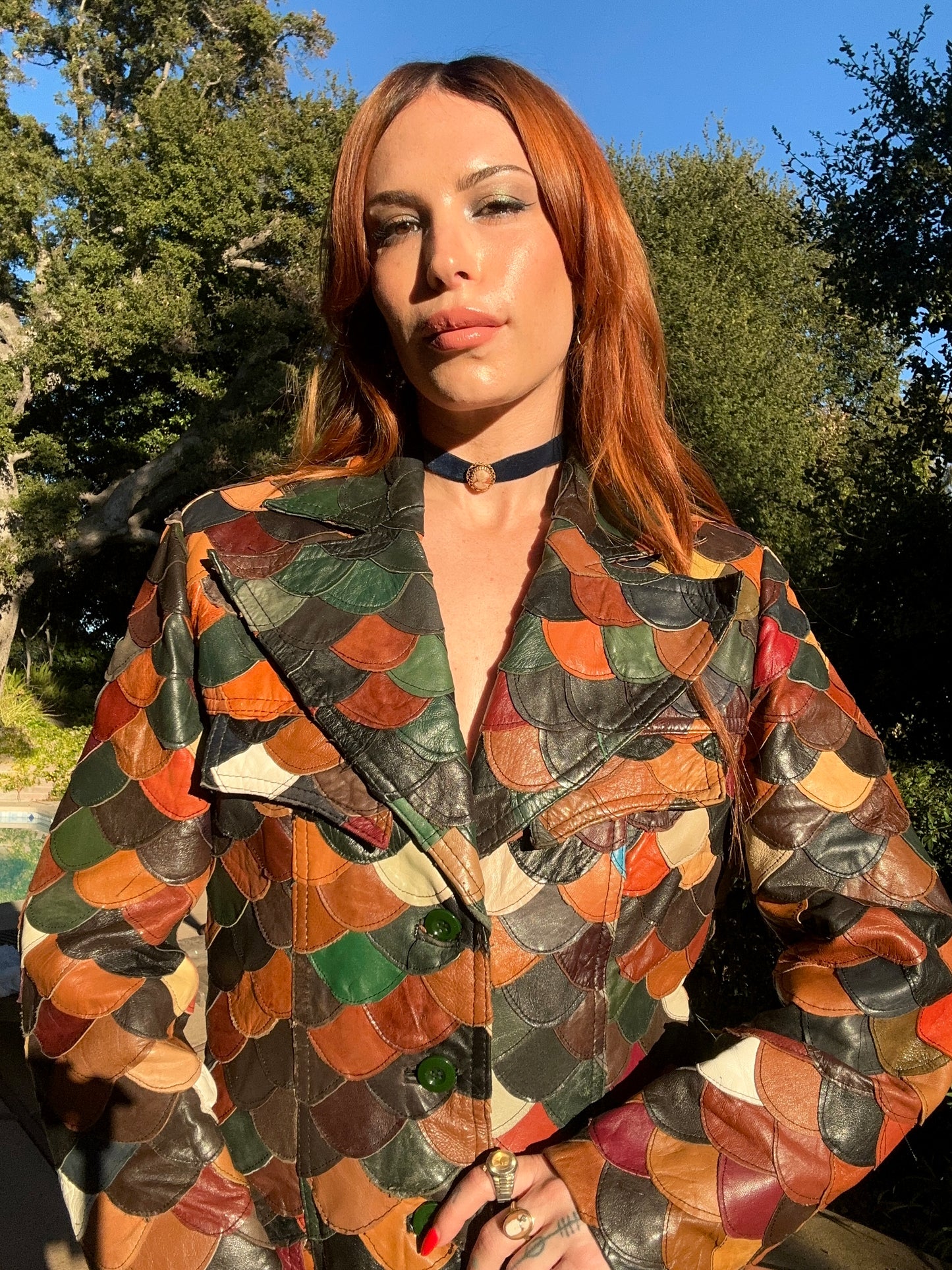 Vintage 1970's Patchwork Leather Fish Scale Jacket By Montgomery Ward