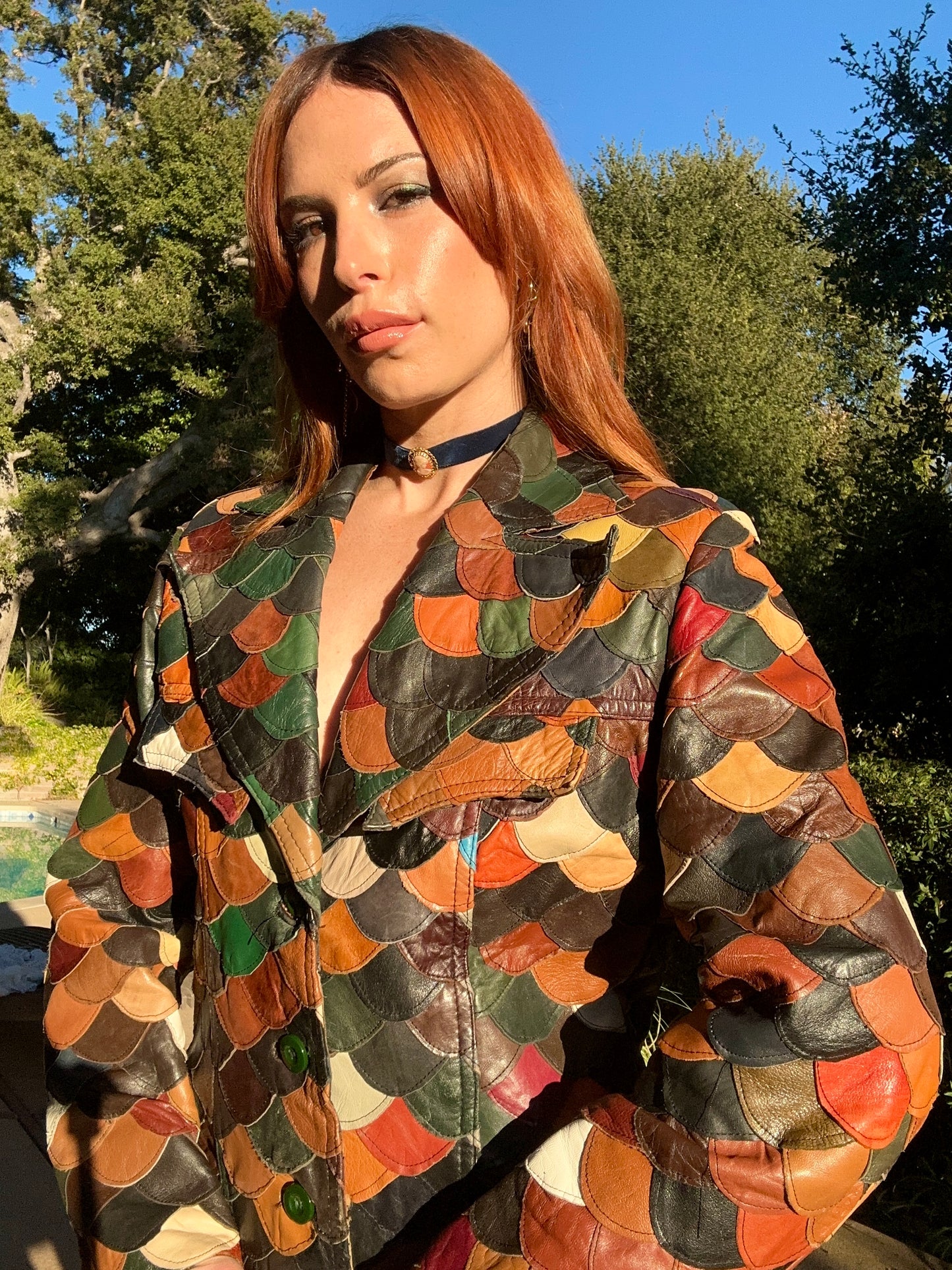 Vintage 1970's Patchwork Leather Fish Scale Jacket By Montgomery Ward