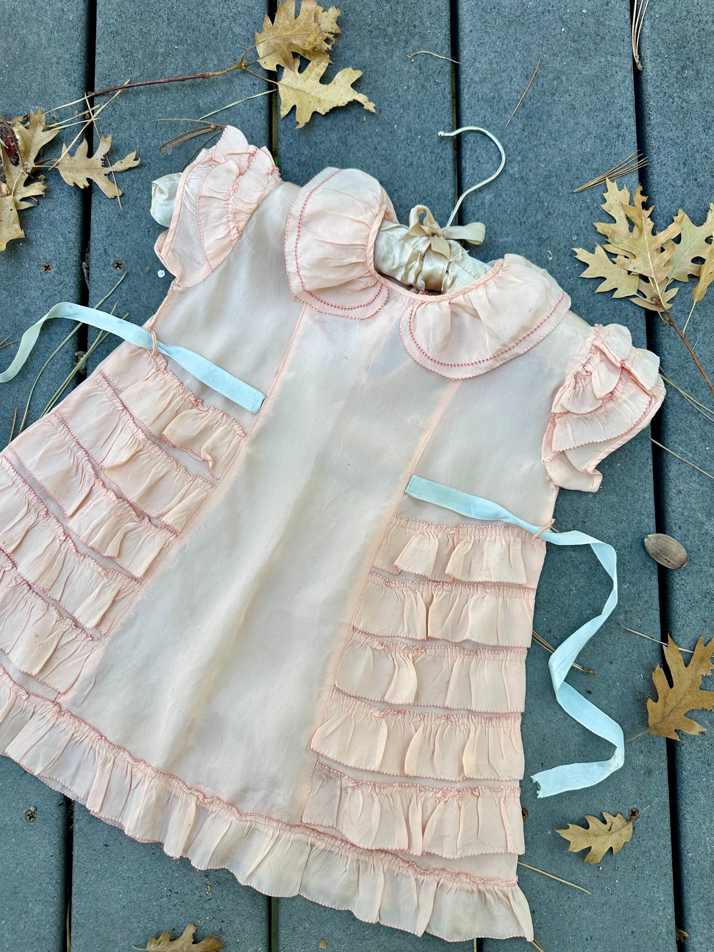 Angelic 1930's Silk Girls Dress with Ruffles in Baby Pink - 2T