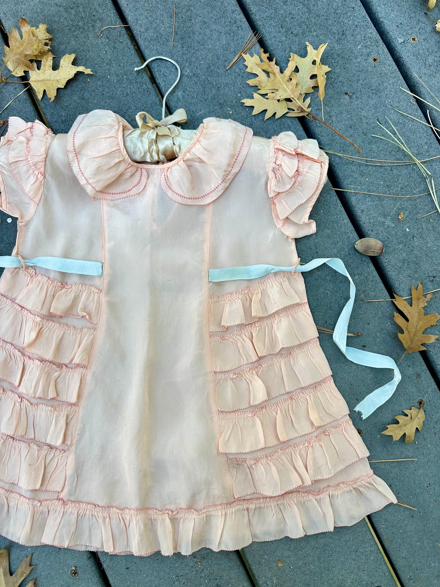 Angelic 1930's Silk Girls Dress with Ruffles in Baby Pink - 2T