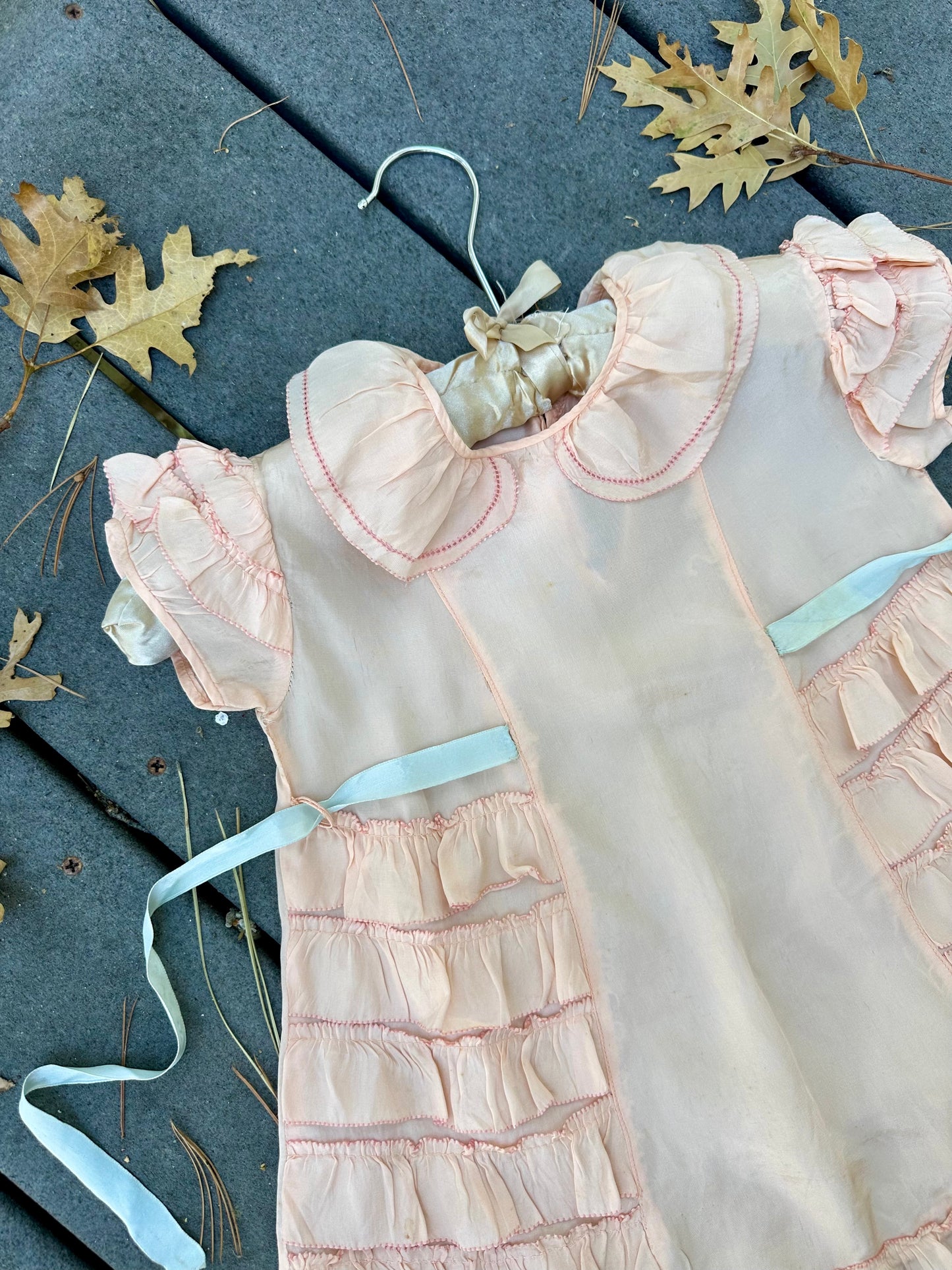 Angelic 1930's Silk Girls Dress with Ruffles in Baby Pink - 2T