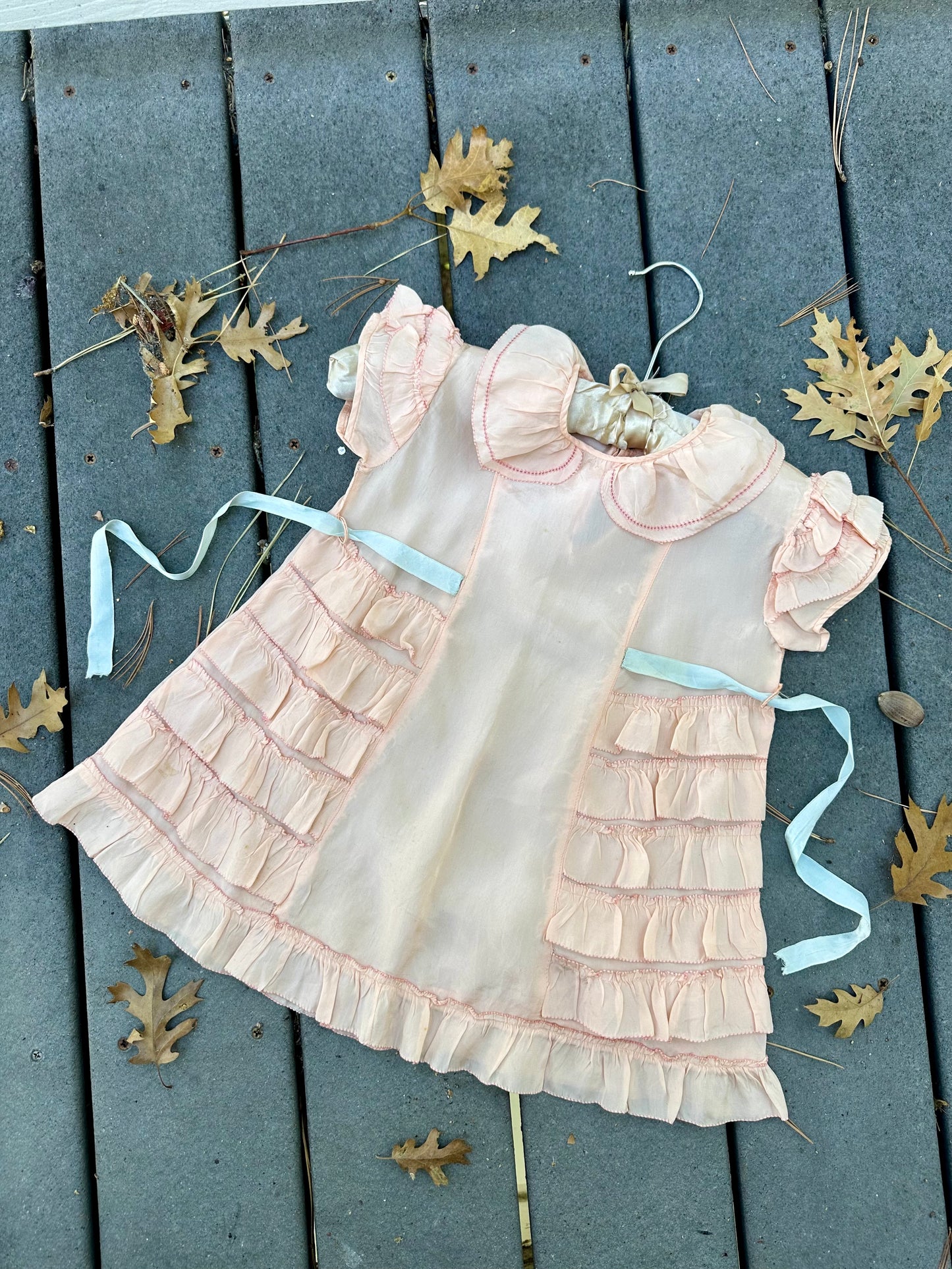 Angelic 1930's Silk Girls Dress with Ruffles in Baby Pink - 2T