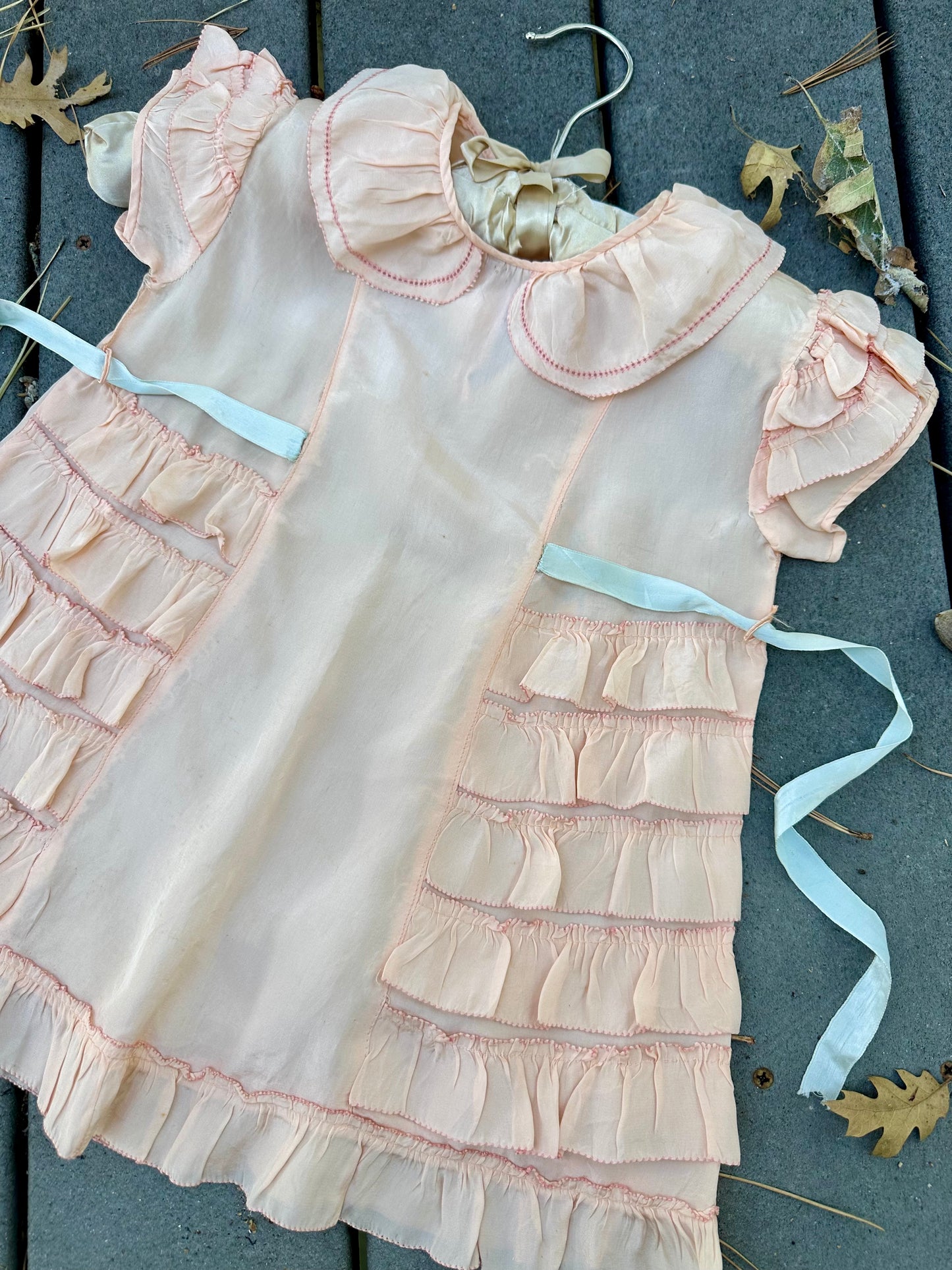 Angelic 1930's Silk Girls Dress with Ruffles in Baby Pink - 2T
