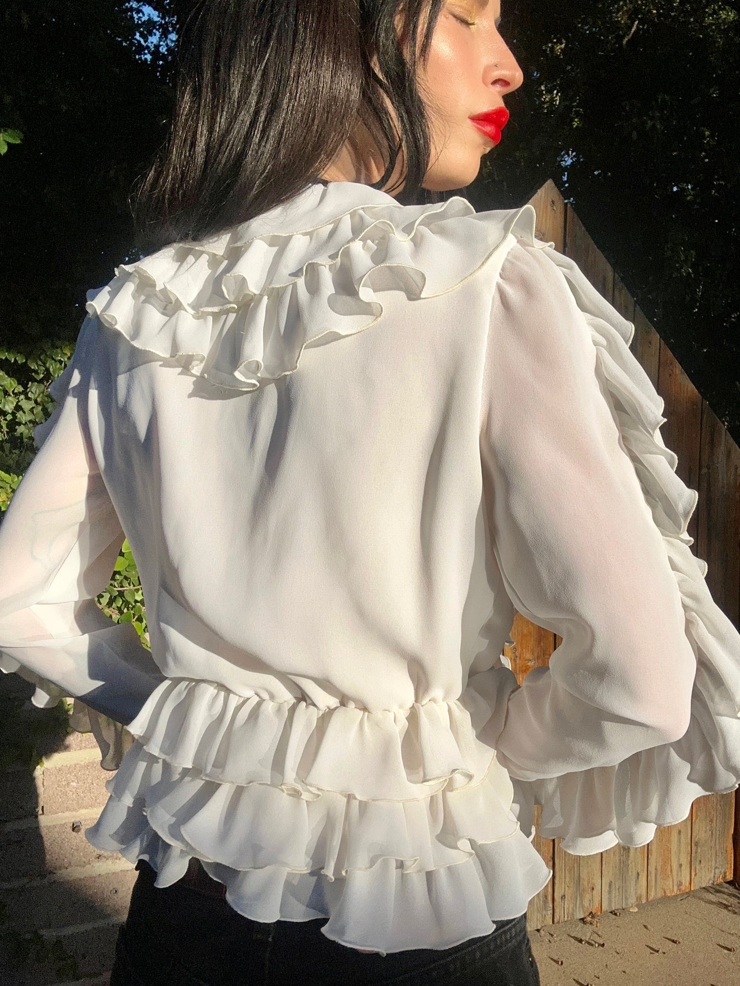 Vintage 1940's Silk Rayon Bone White Jellyfish Button Up Blouse