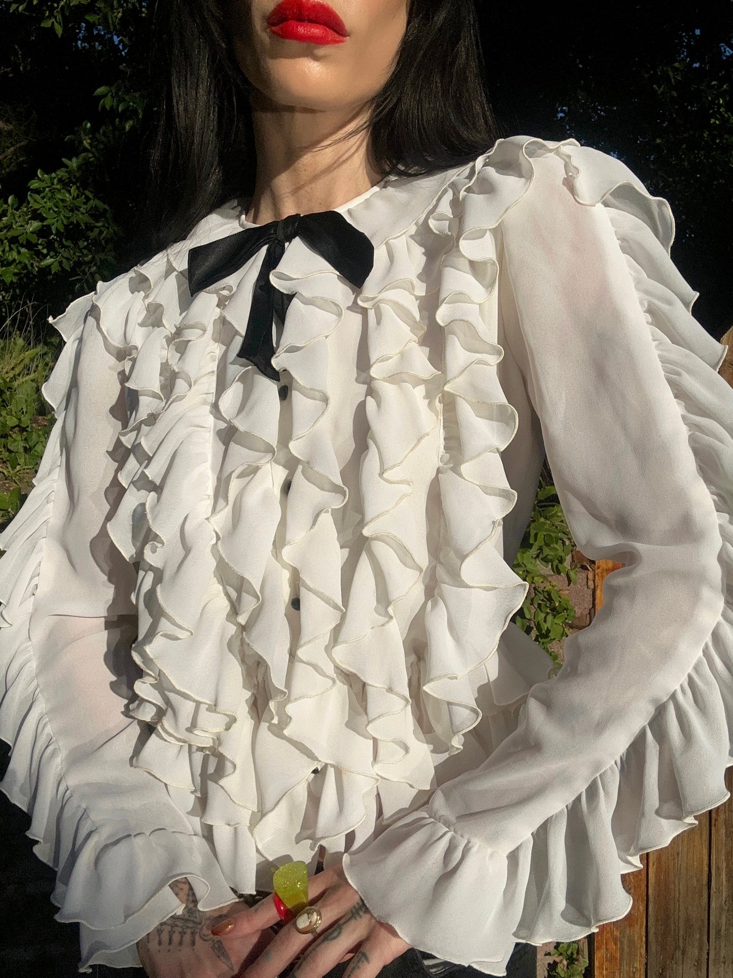 Vintage 1940's Silk Rayon Bone White Jellyfish Button Up Blouse