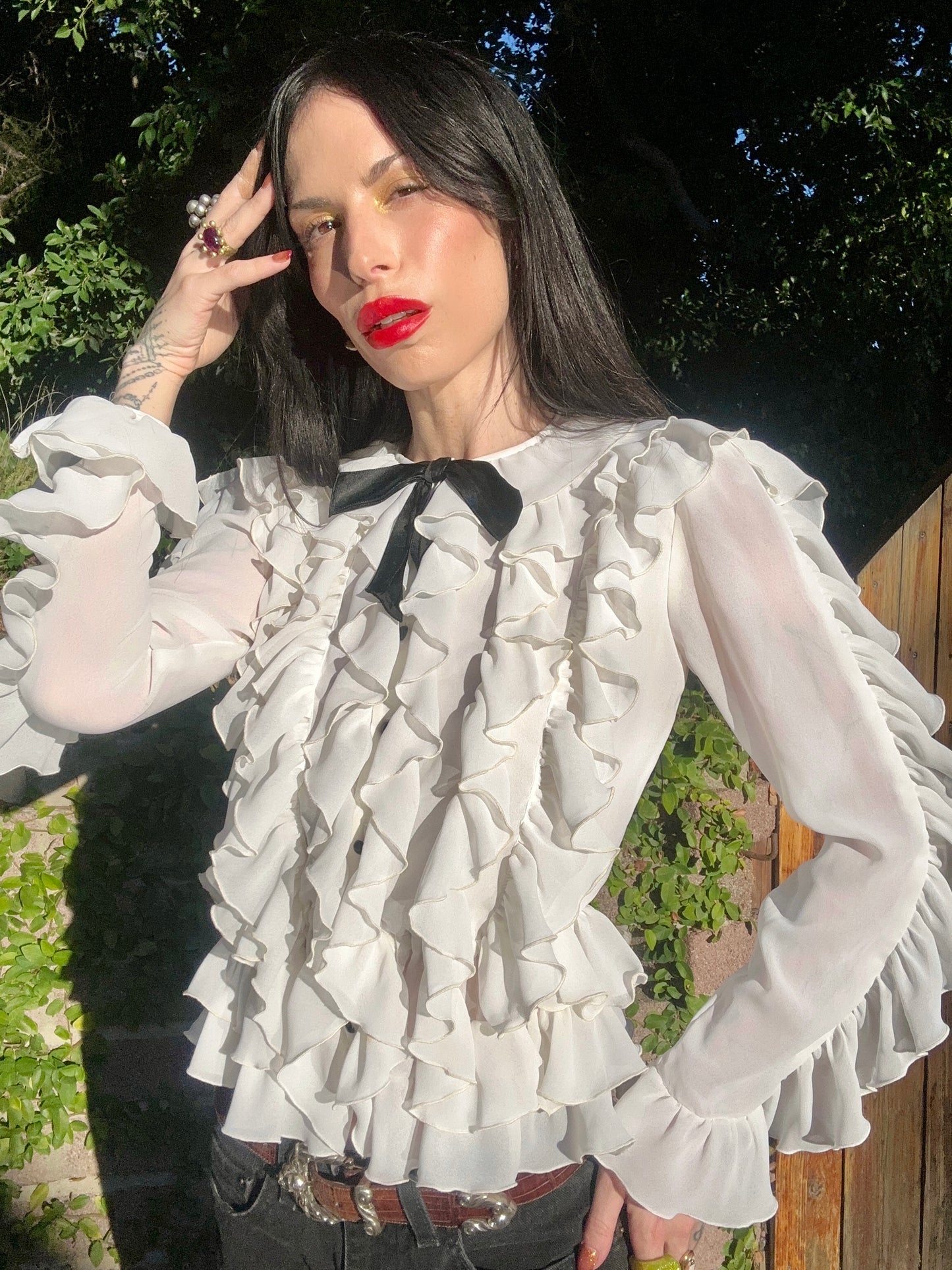 Vintage 1940's Silk Rayon Bone White Jellyfish Button Up Blouse