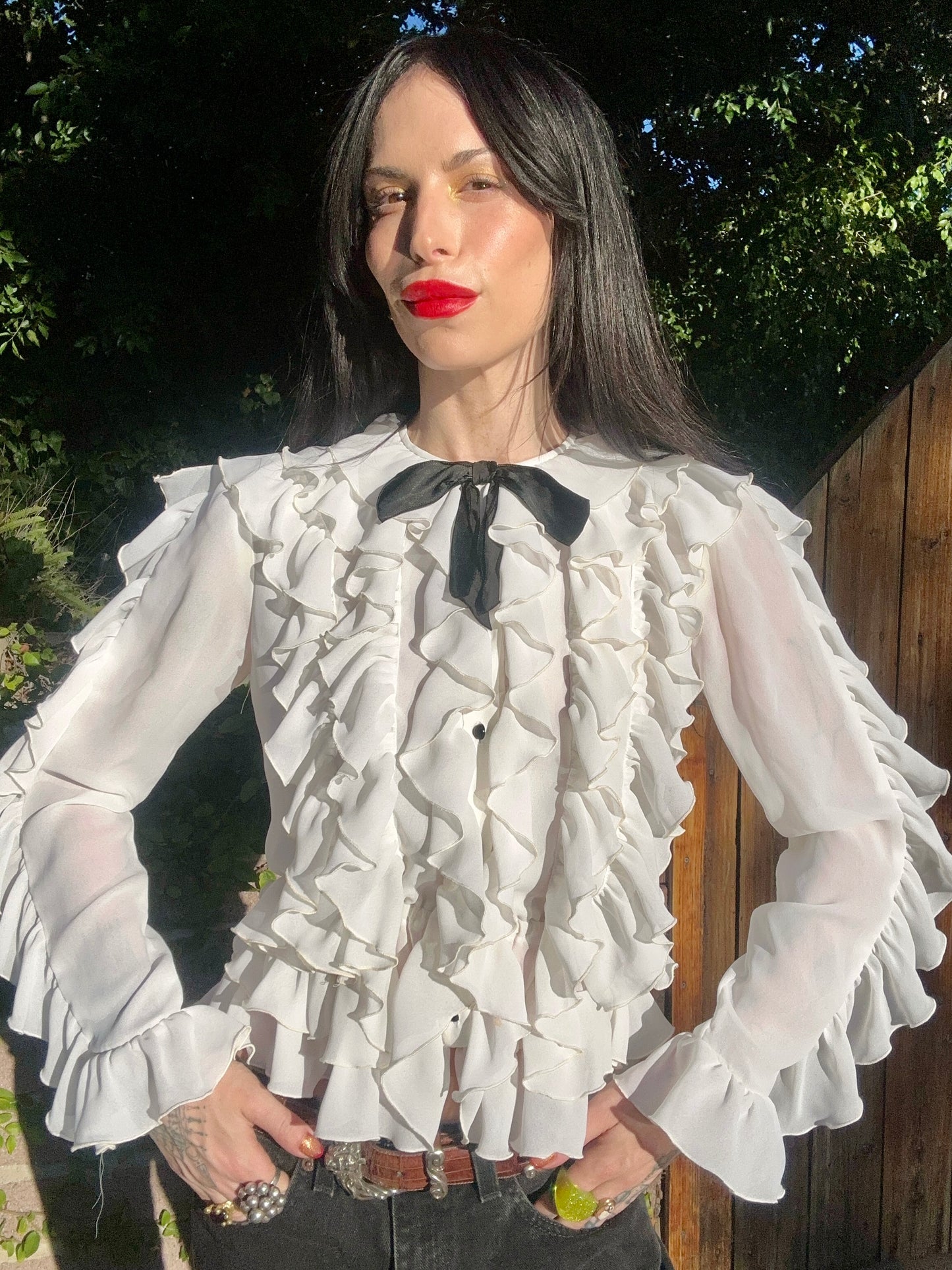Vintage 1940's Silk Rayon Bone White Jellyfish Button Up Blouse