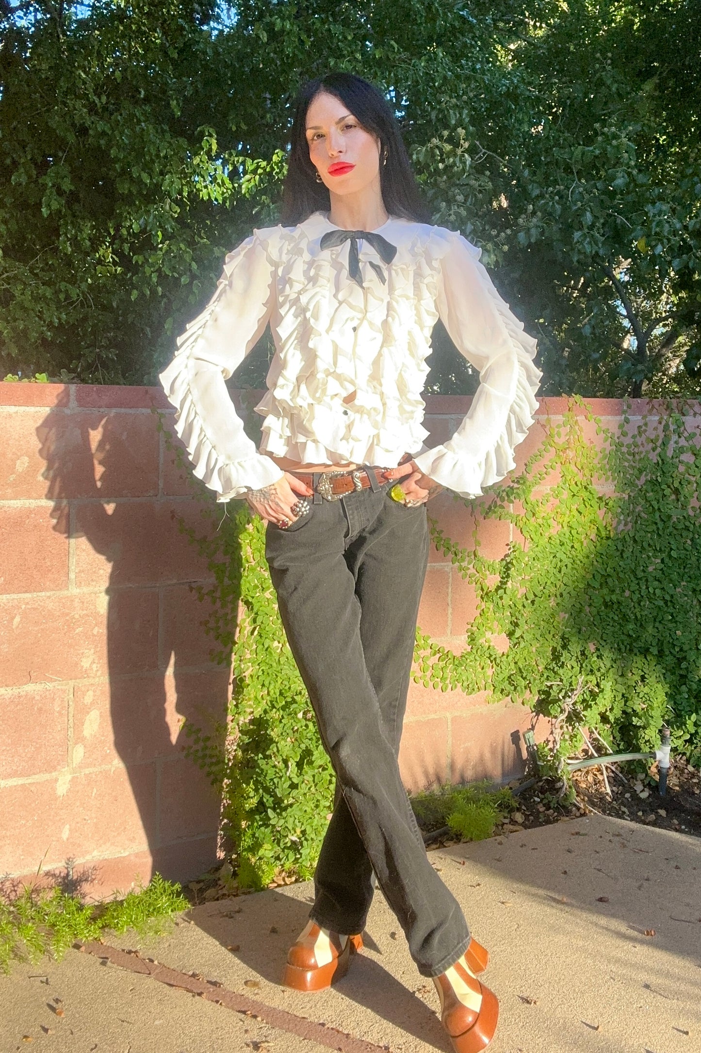 Vintage 1940's Silk Rayon Bone White Jellyfish Button Up Blouse