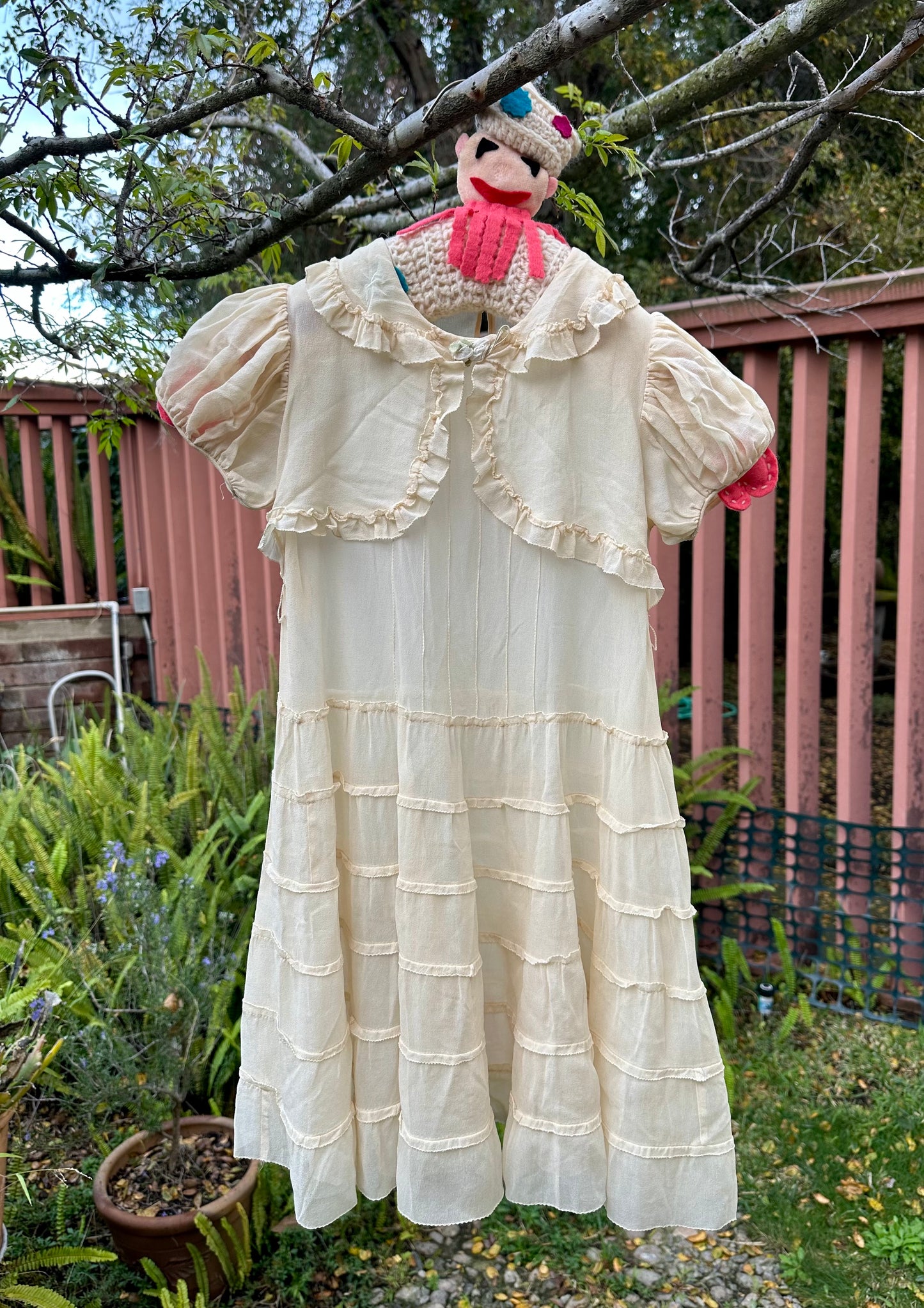 Ethereal Antique 1930's Silk Girls Dress in Cream