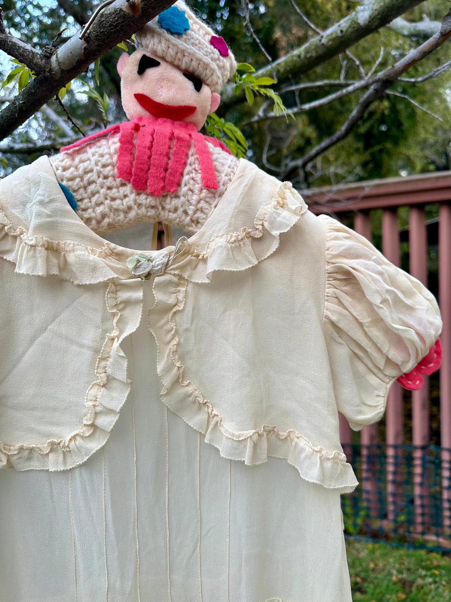 Ethereal Antique 1930's Silk Girls Dress in Cream