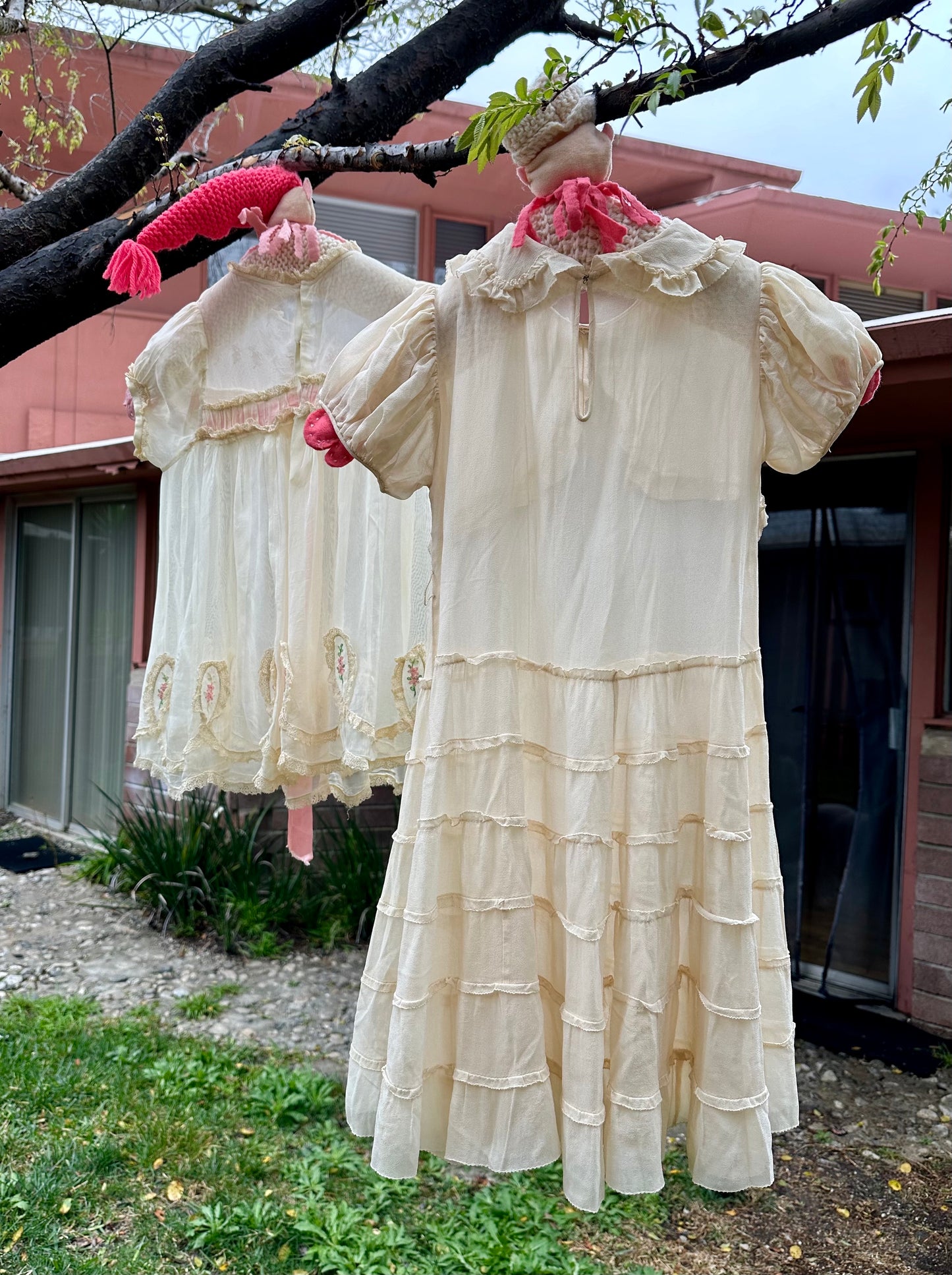 Ethereal Antique 1930's Silk Girls Dress in Cream