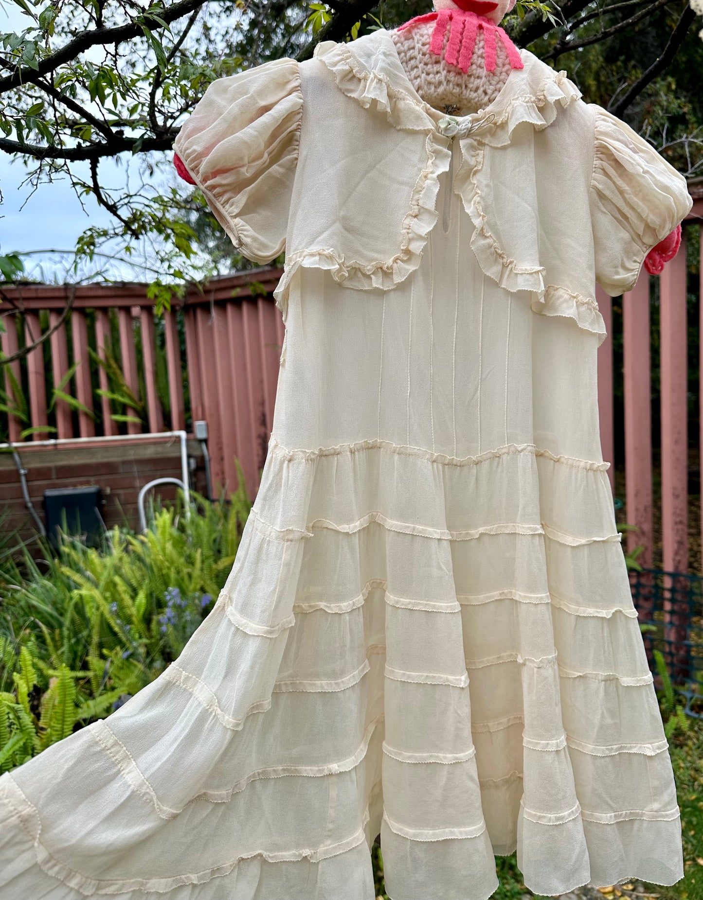 Ethereal Antique 1930's Silk Girls Dress in Cream