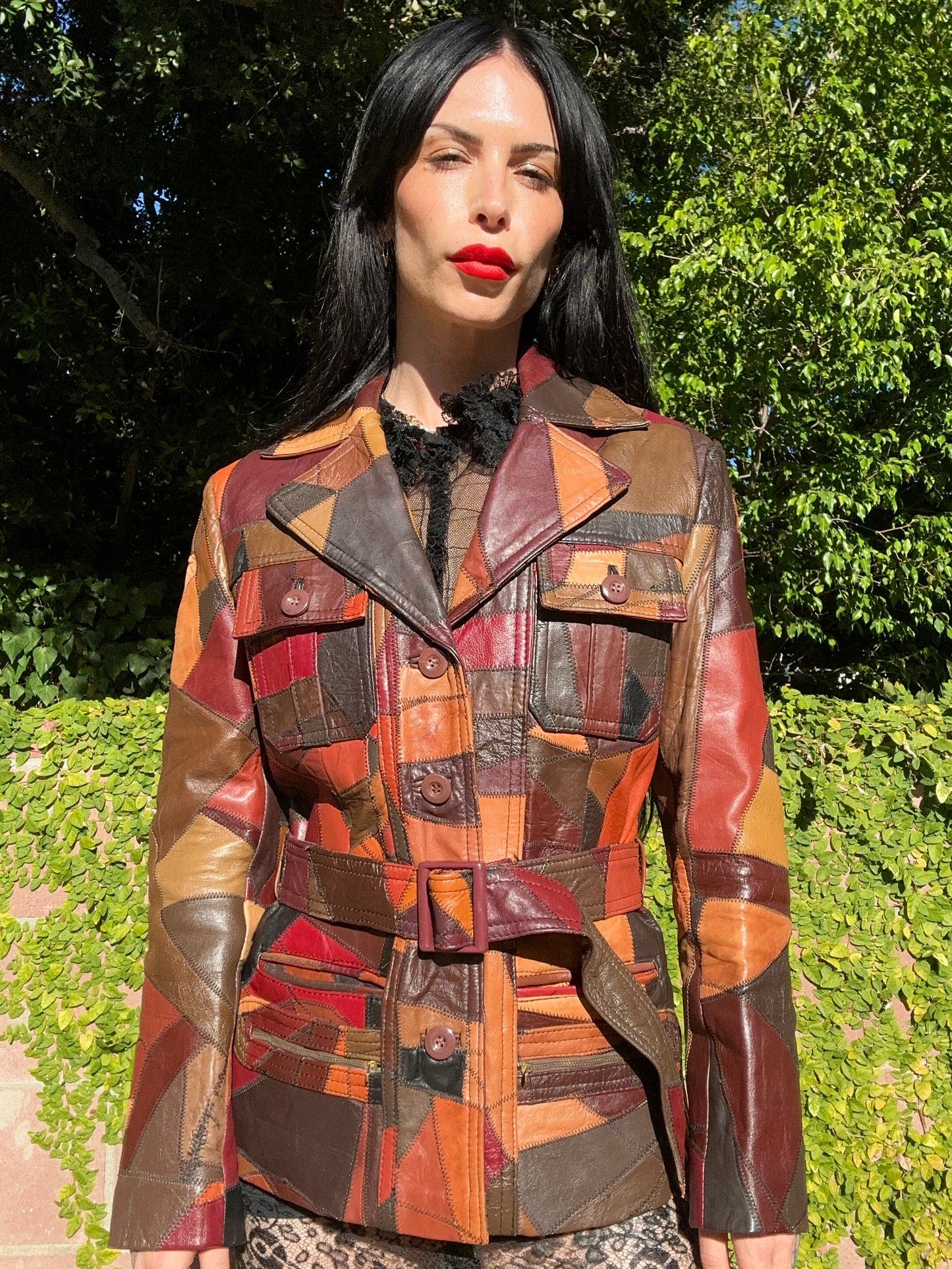 Insane Genuine Leather Patchwork Vintage 1970's Belted Jacket/Coat
