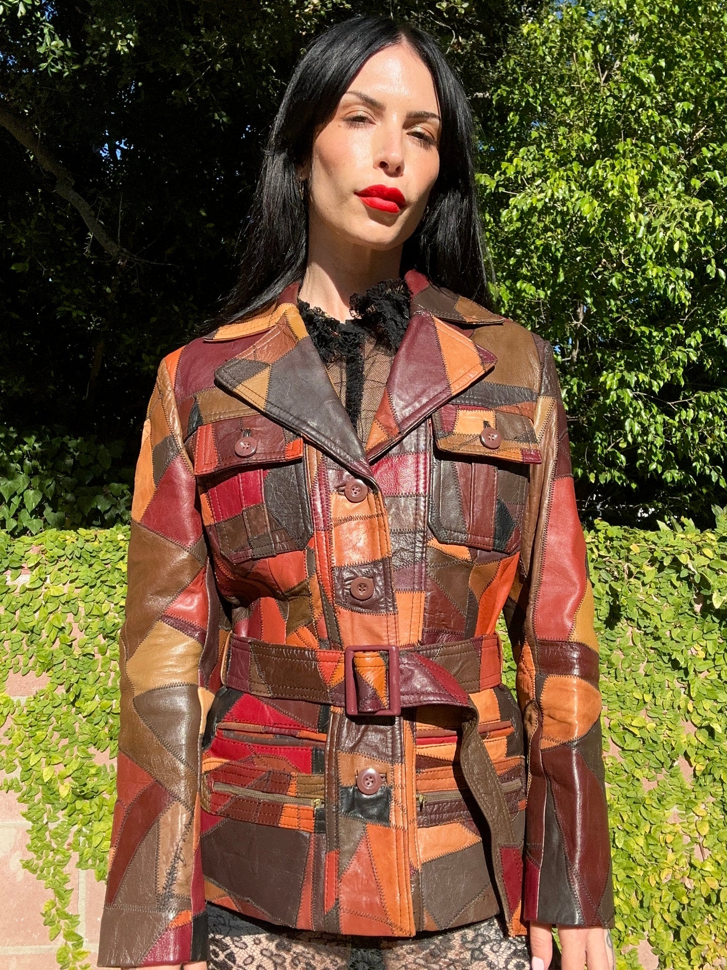 Insane Genuine Leather Patchwork Vintage 1970's Belted Jacket/Coat