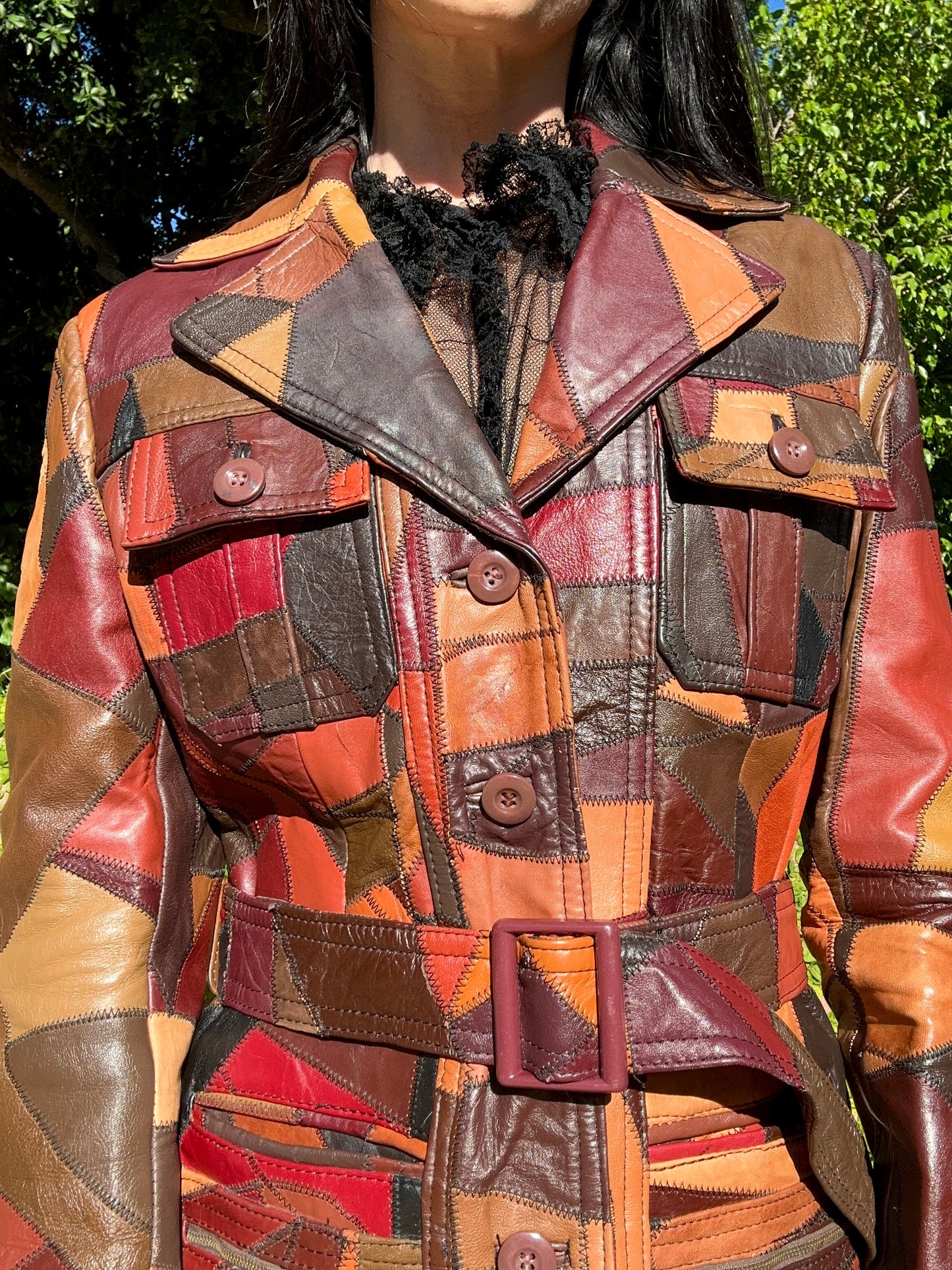 Insane Genuine Leather Patchwork Vintage 1970's Belted Jacket/Coat
