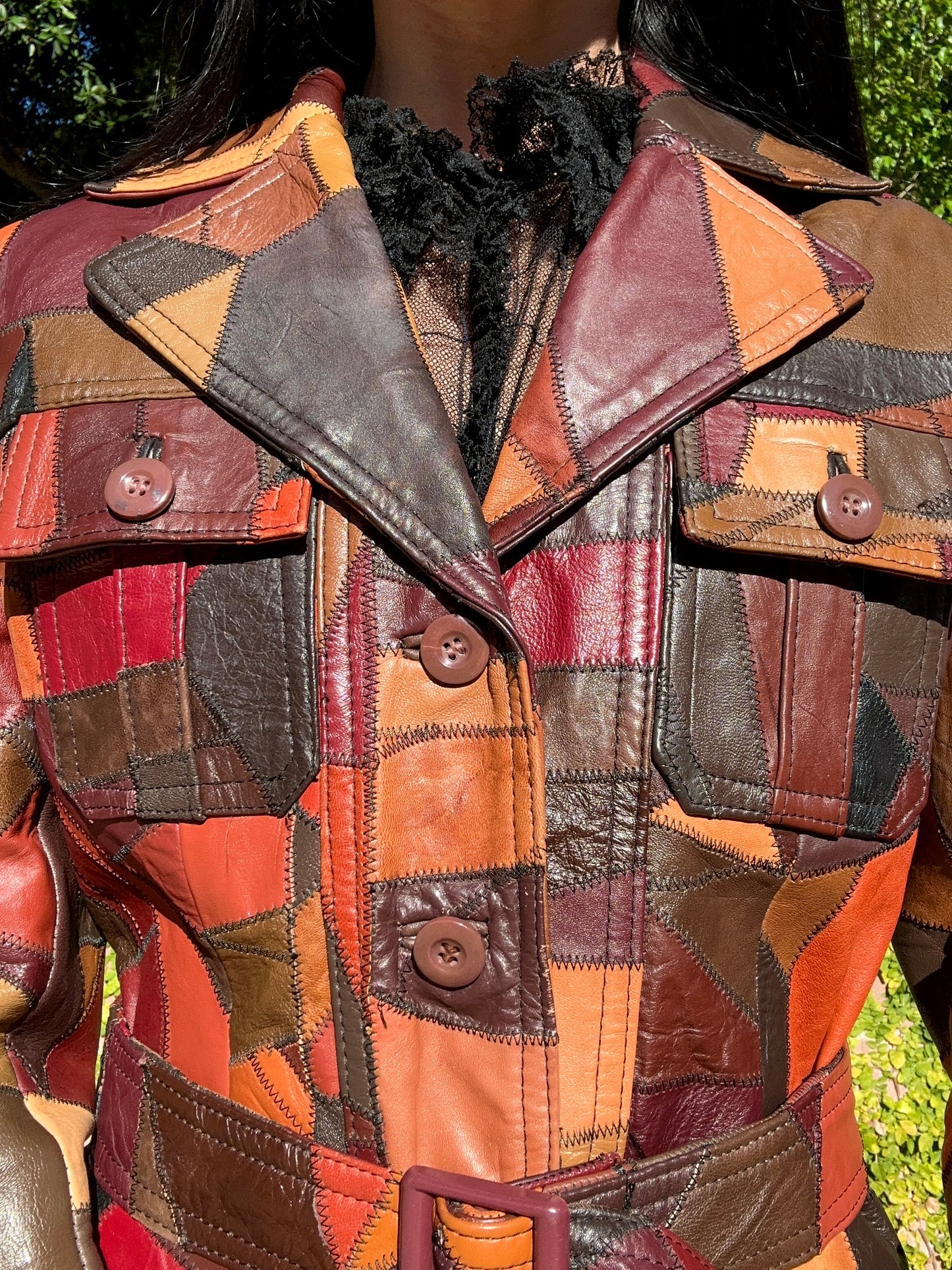 Insane Genuine Leather Patchwork Vintage 1970's Belted Jacket/Coat
