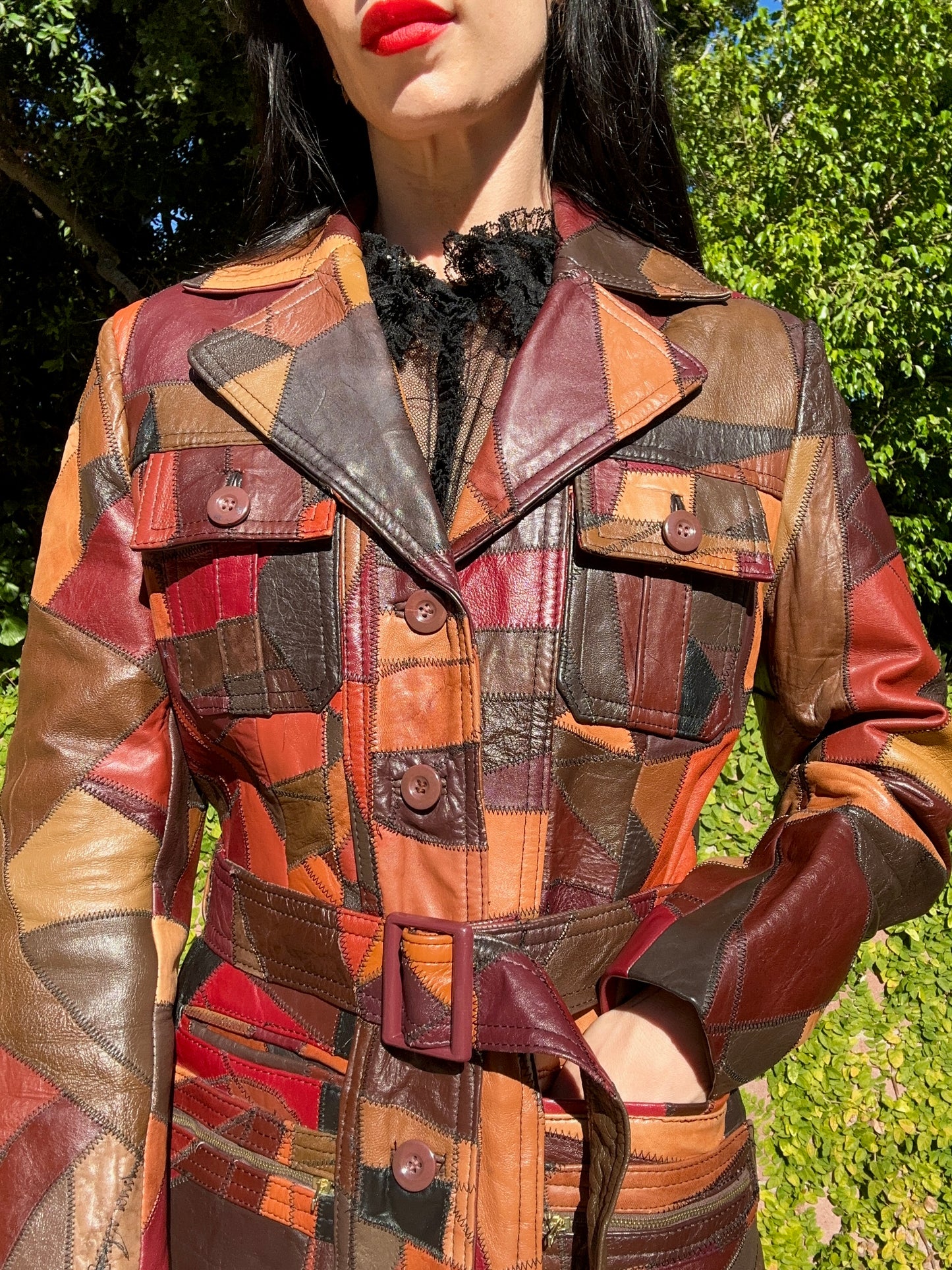 Insane Genuine Leather Patchwork Vintage 1970's Belted Jacket/Coat
